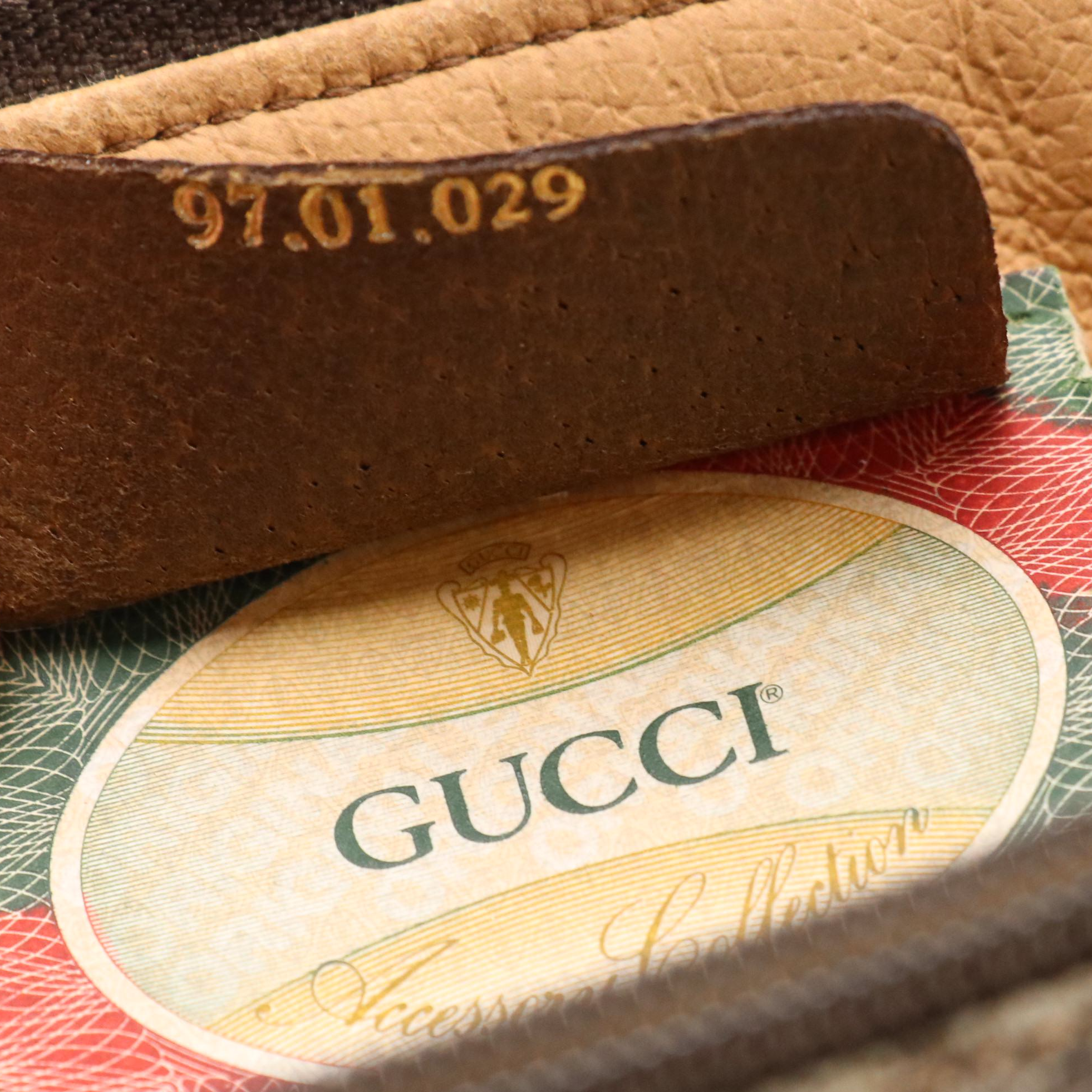 Gucci Accessory Collection Zip Clutch in GG Supreme Canvas and Brown Leather