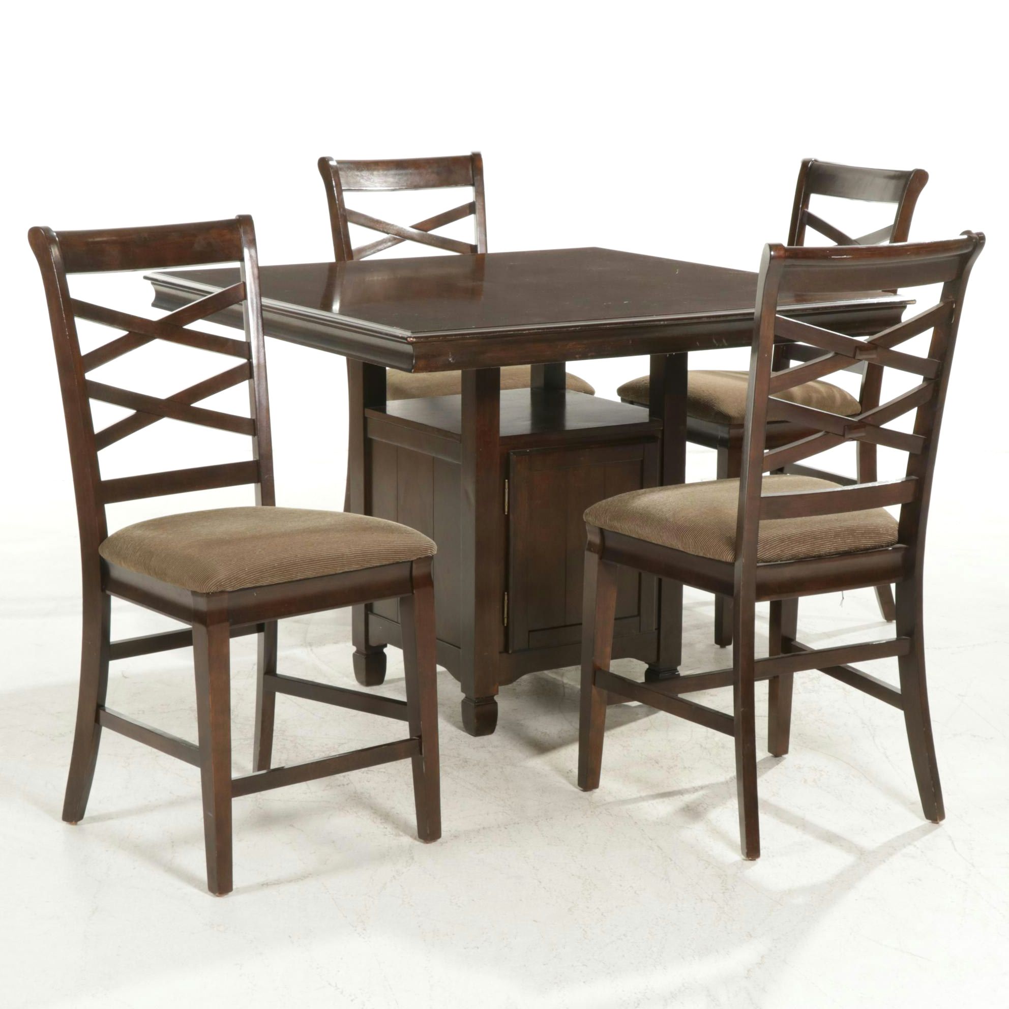Ashley Furniture Tall Wood Bistro Dining Table with Four Counter Height Chairs