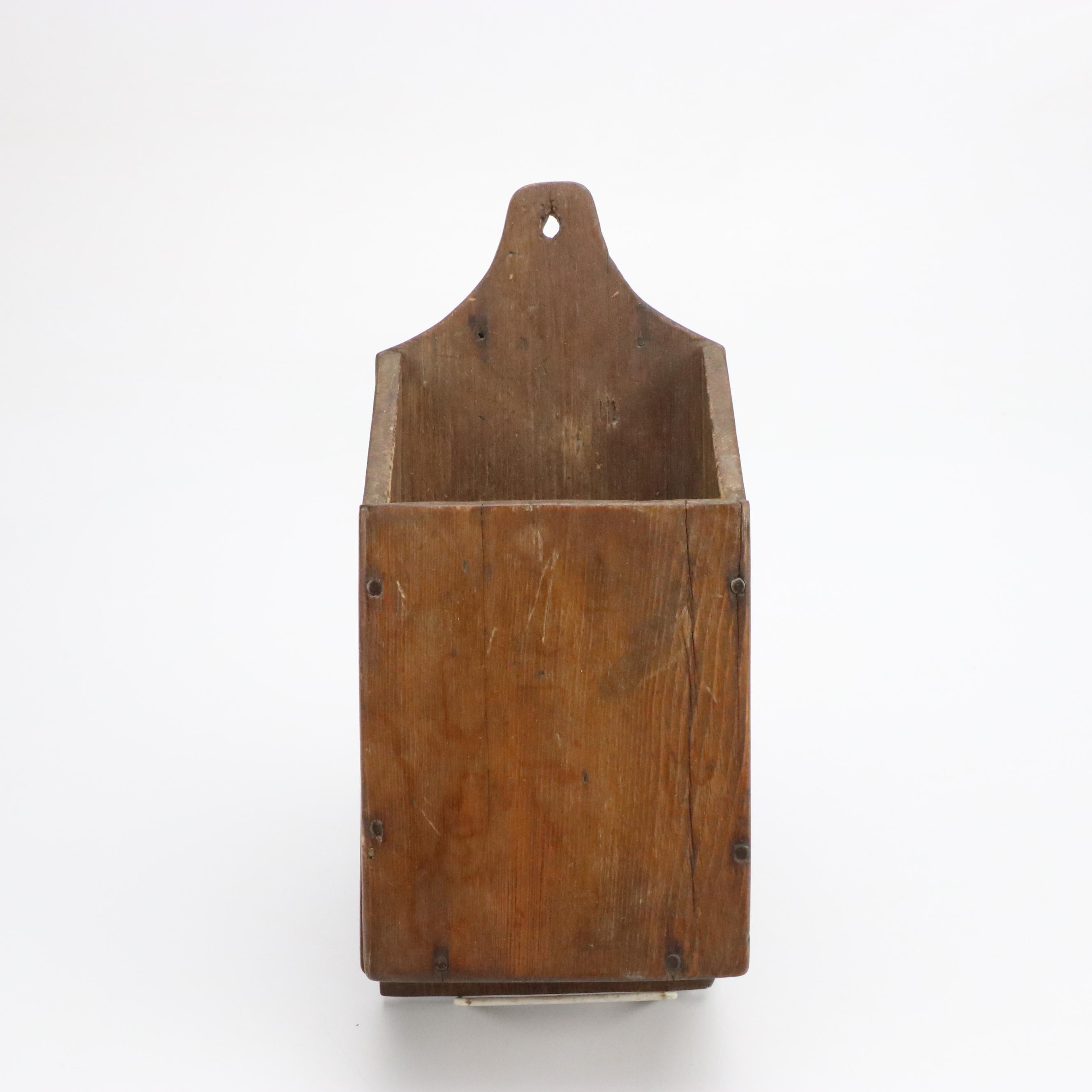 Carved Wooden Trencher Dough Bowl with Wooden Basket and Wall Pocket, Antique