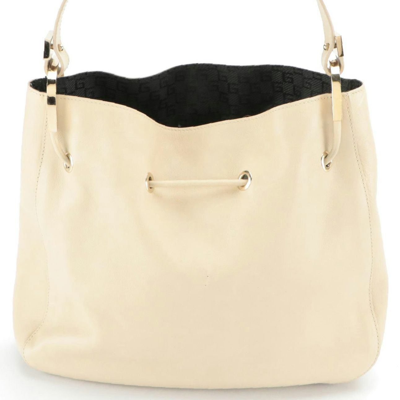 Gucci Drawstring Shoulder Bag in Neutral Calfskin Leather