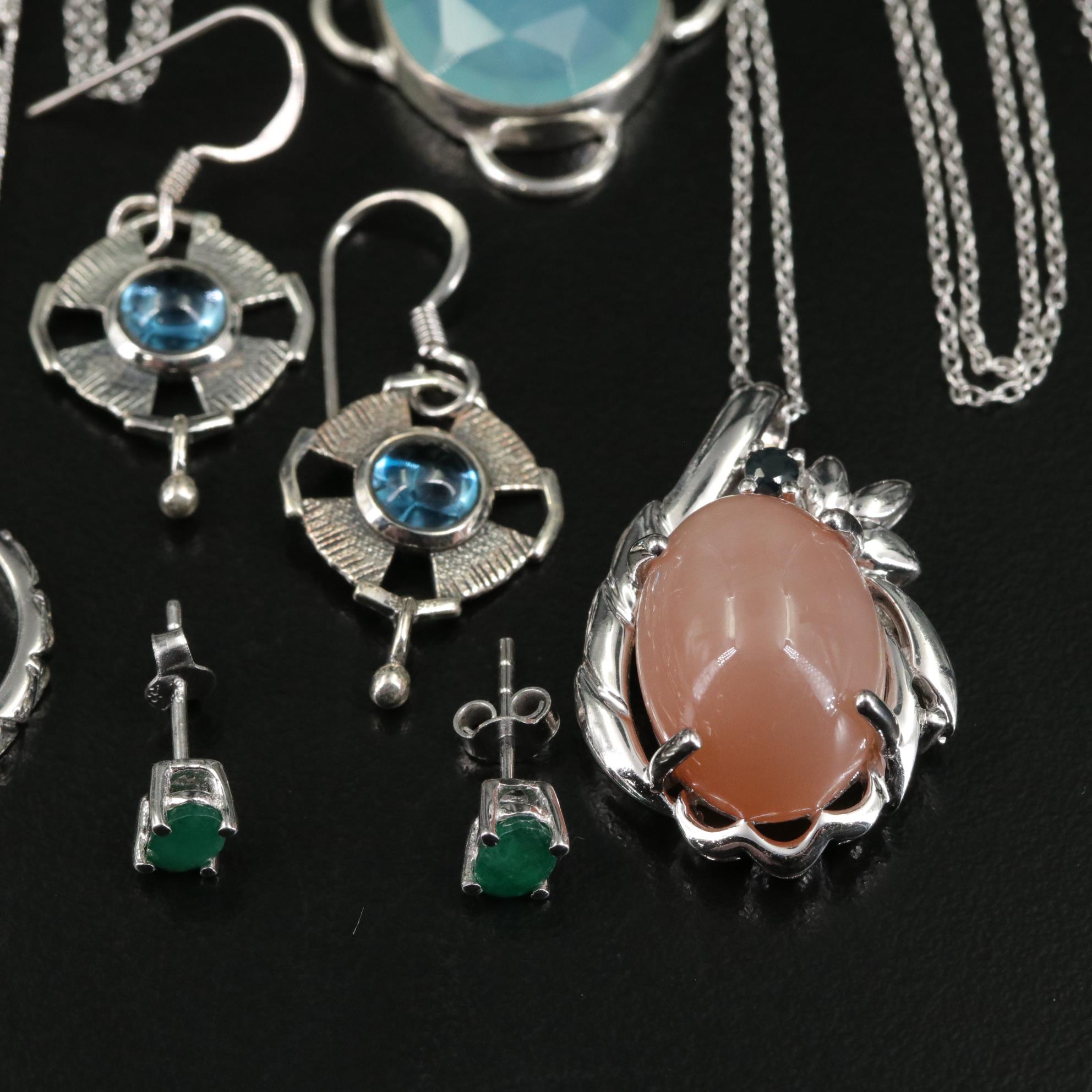 Group of 14 Assorted Sterling Silver Rings, Necklaces, Earrings, and Pendants