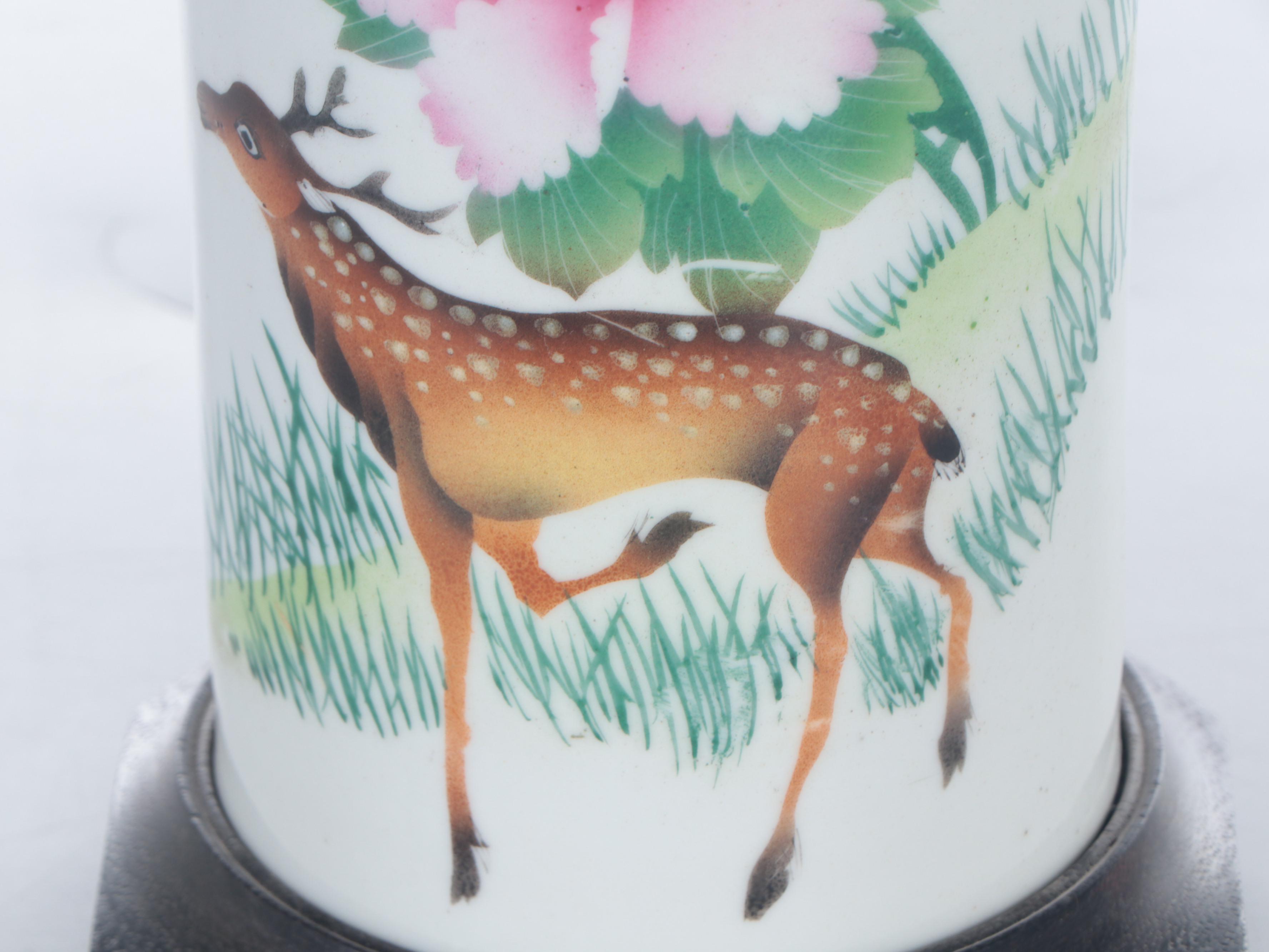 Chinese Porcelain Hat Stand Table Lamp with Ruched Shade