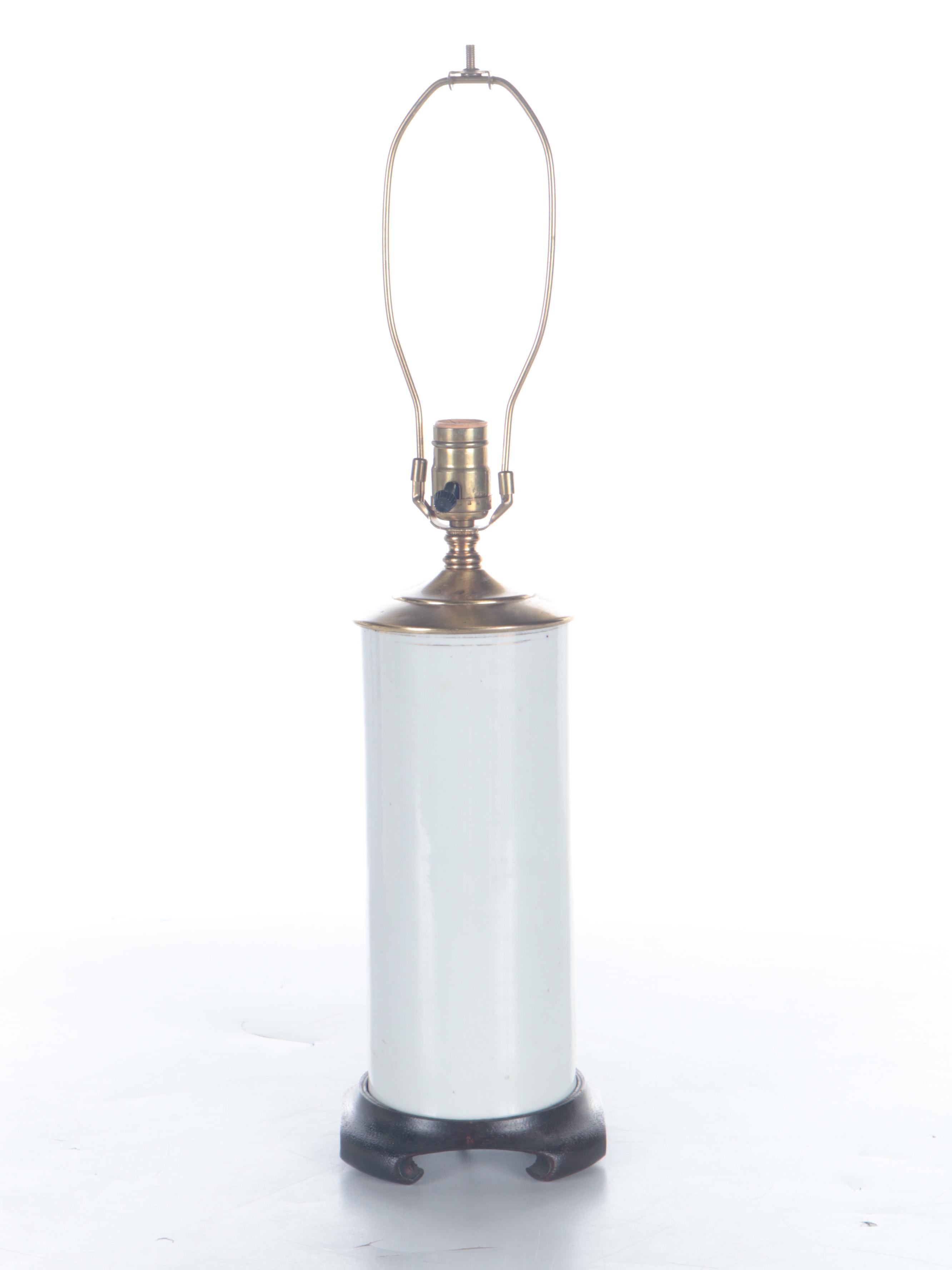 Chinese Porcelain Hat Stand Table Lamp with Ruched Shade