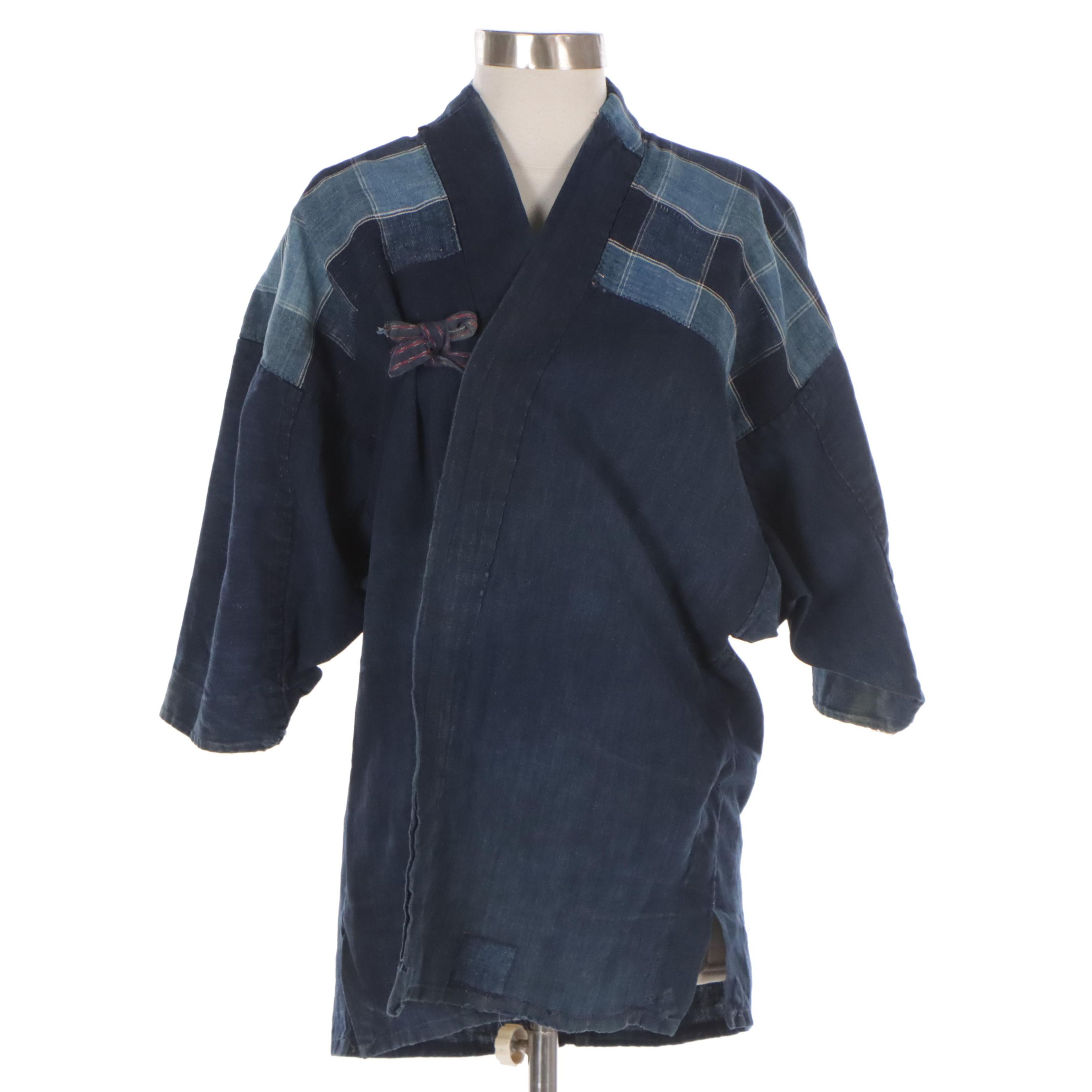 Japanese Noragi Jacket in Indigo Cotton with Boro Stitching