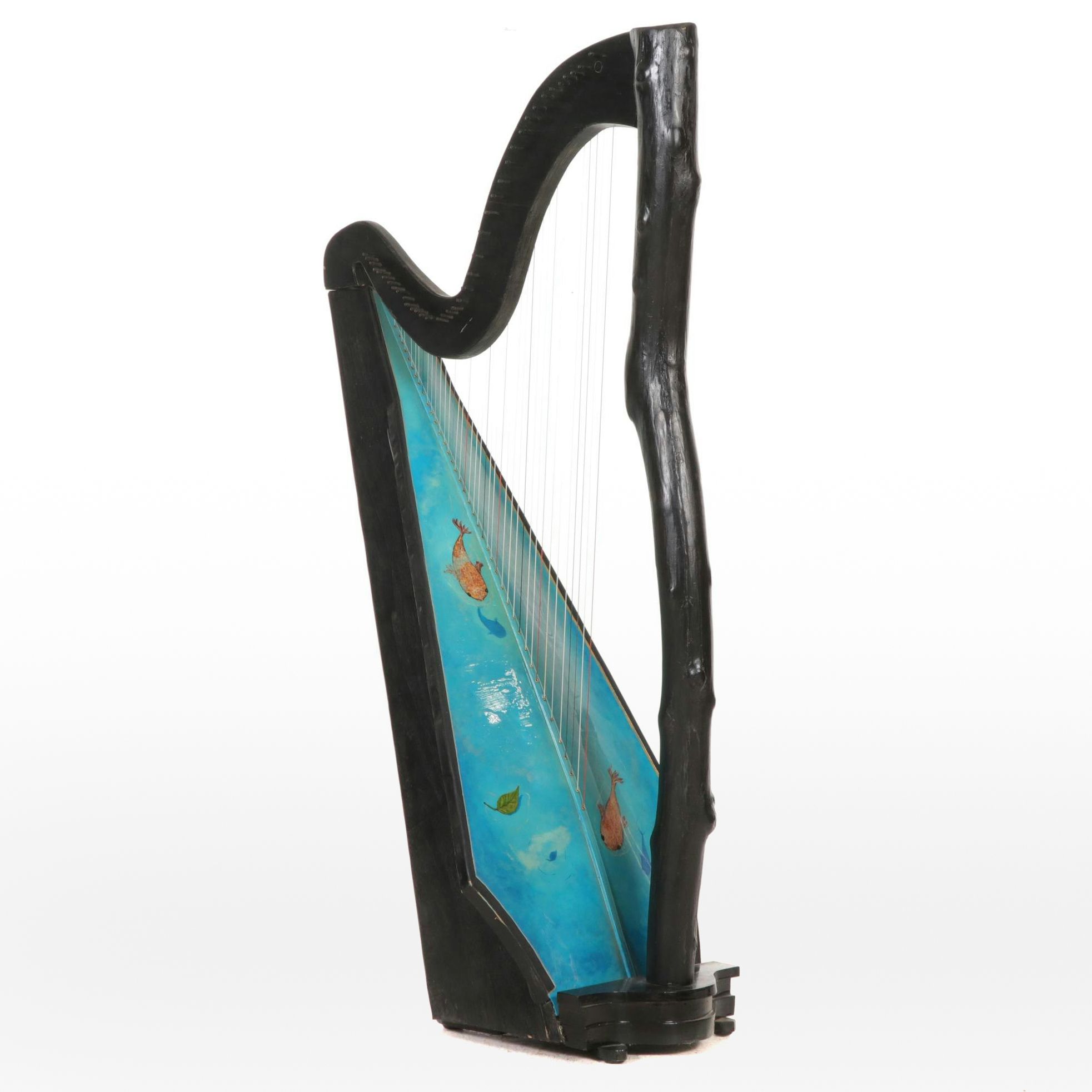 Pedal Harp with Hand-Painted Fish in a Pond Soundboard