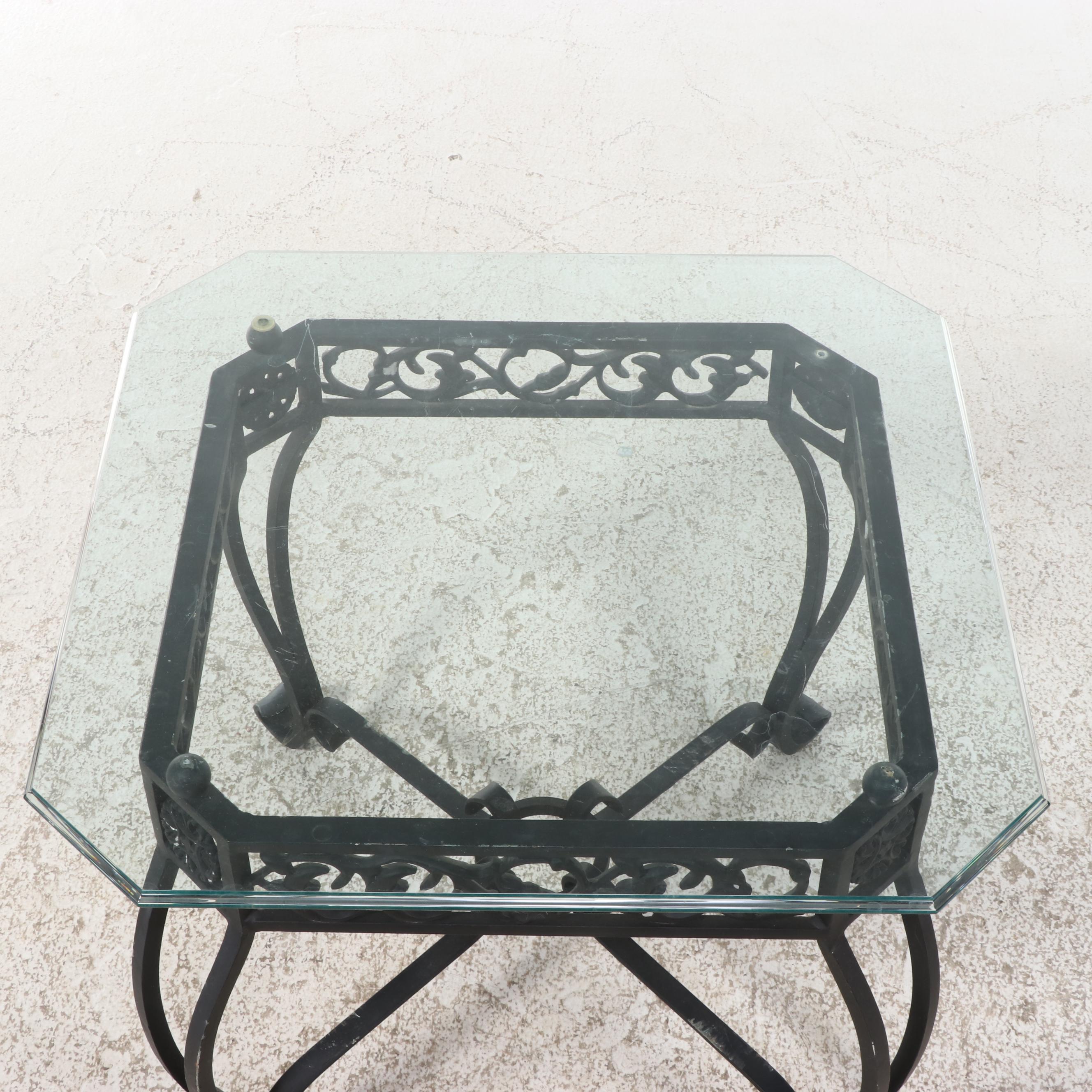 Wrought Iron and Glass Side Table