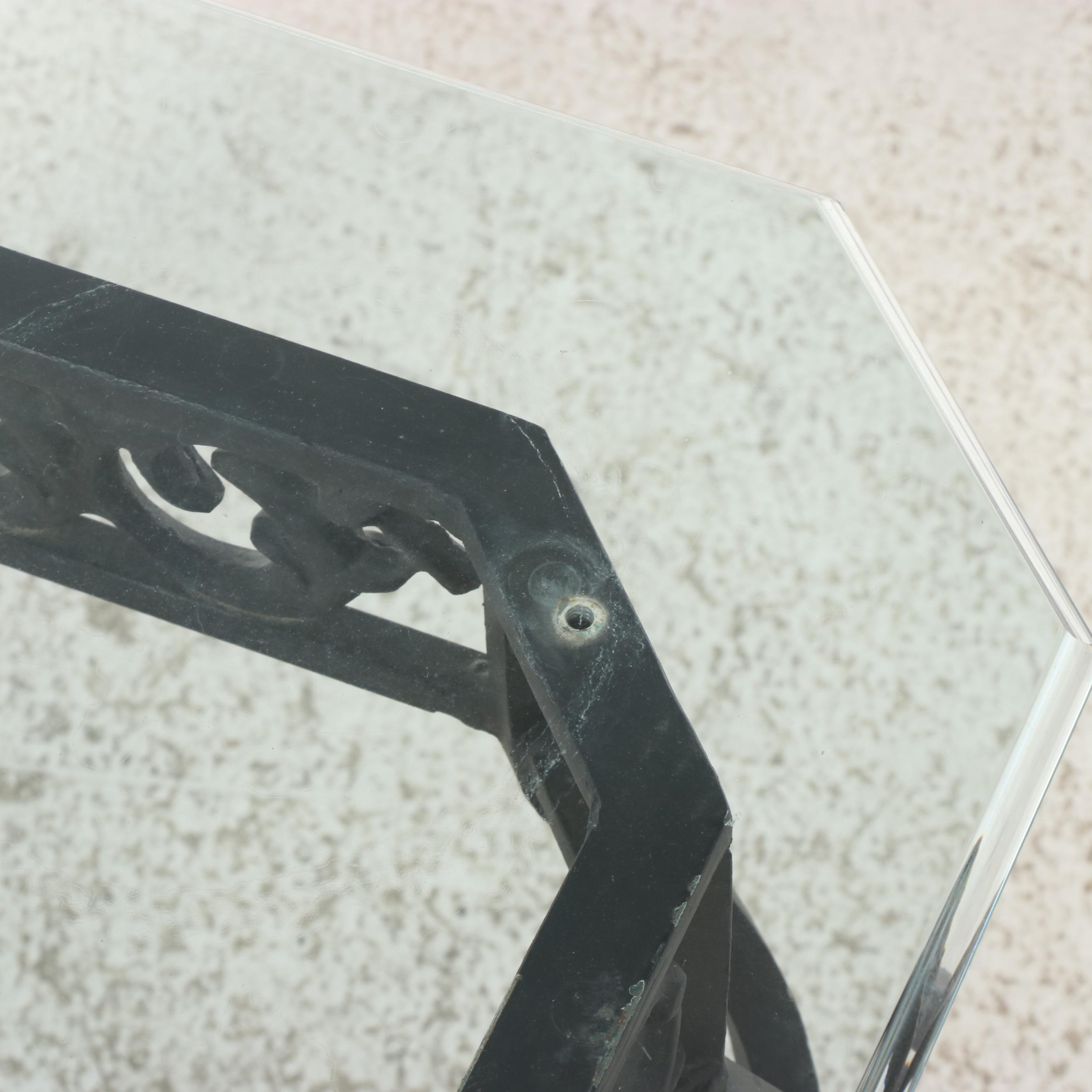 Wrought Iron and Glass Side Table