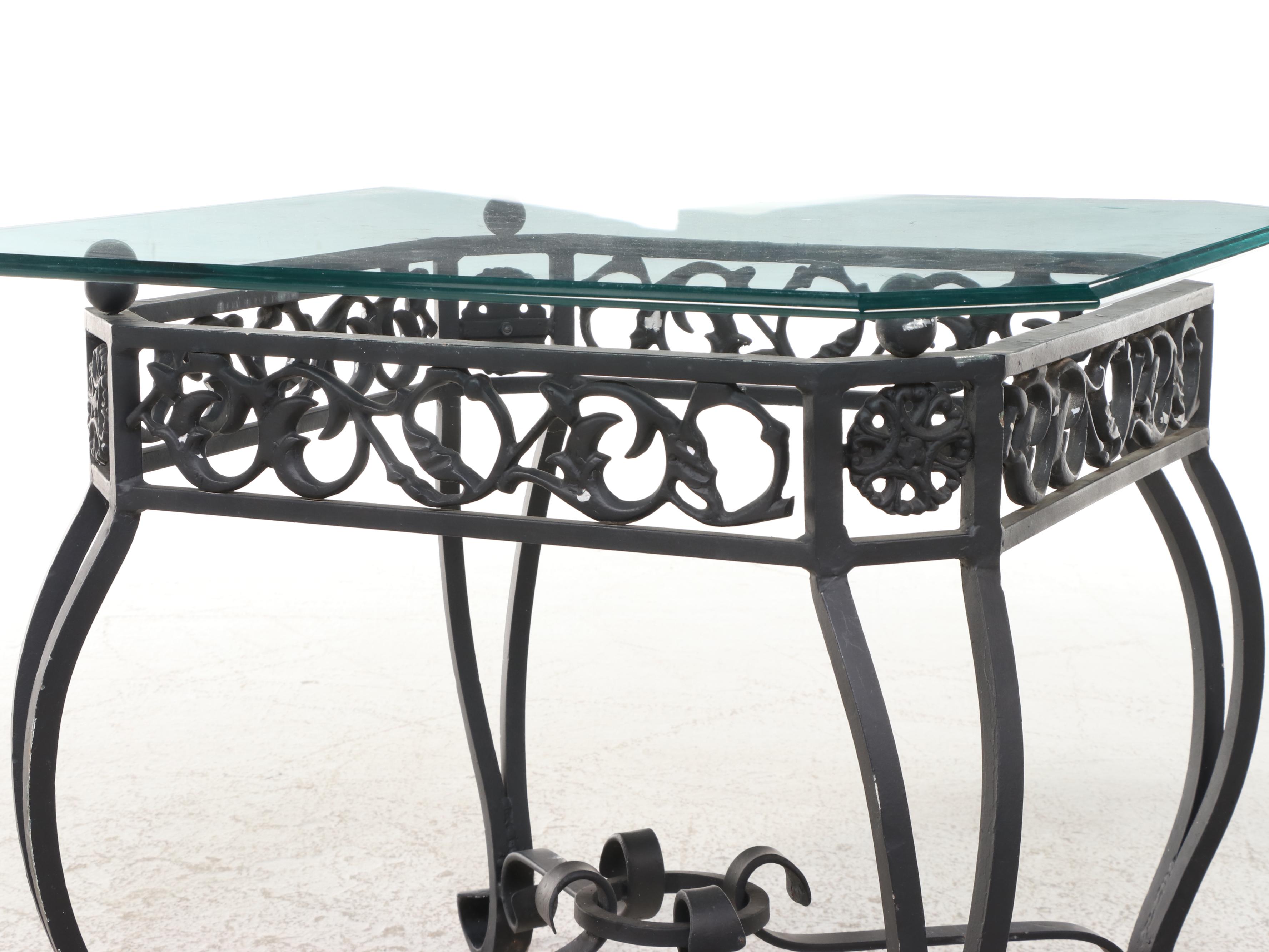 Wrought Iron and Glass Side Table