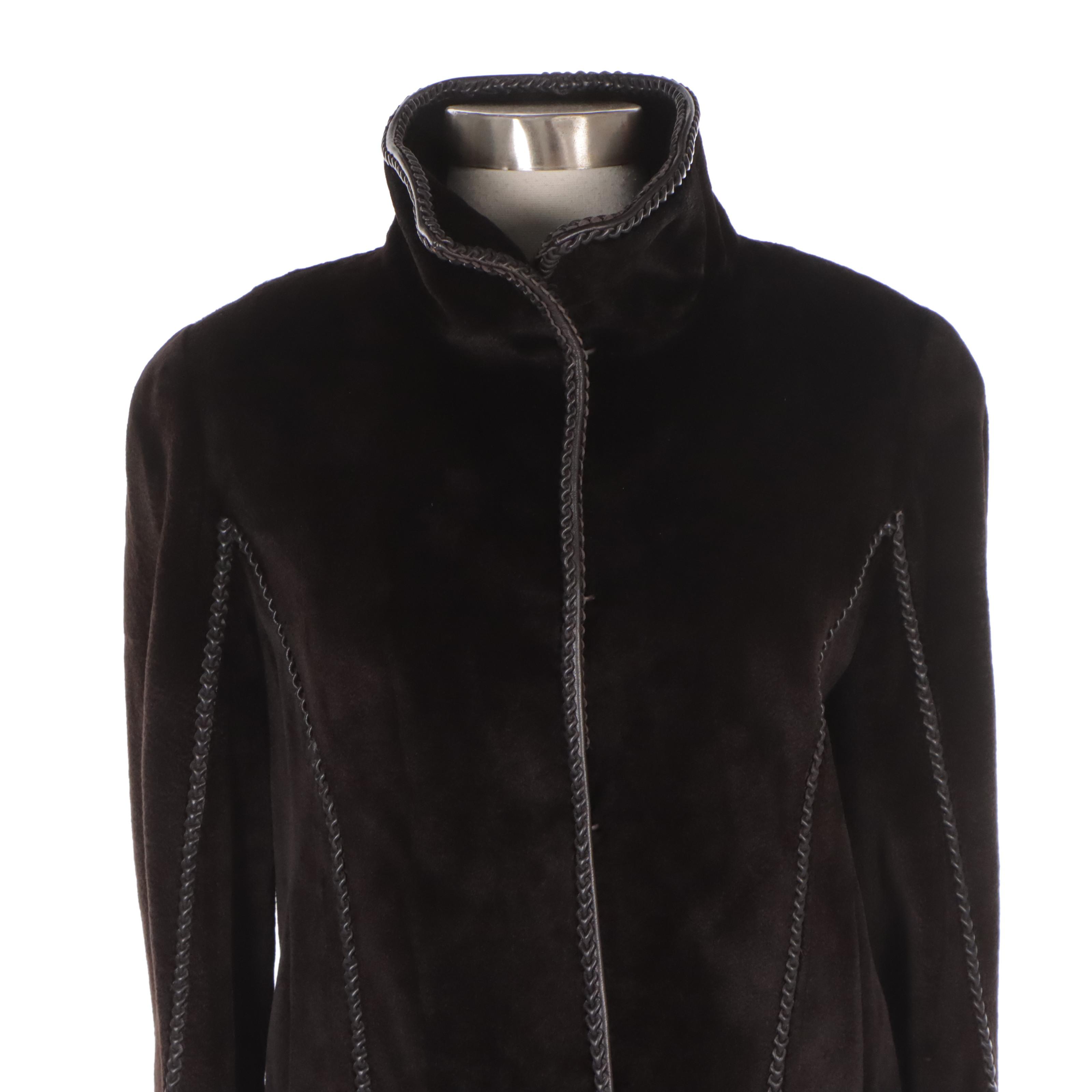 Louis Féraud for Neiman Marcus Chocolate Sheared Mink Jacket with Leather Trim