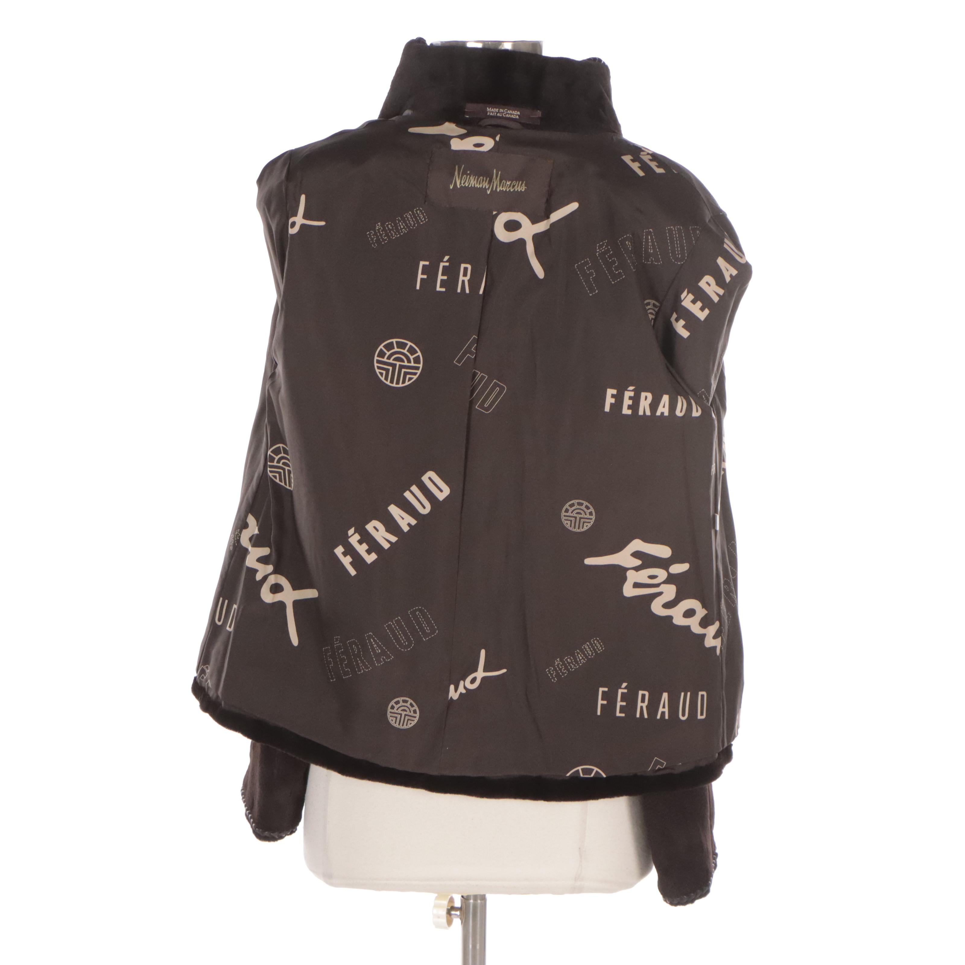 Louis Féraud for Neiman Marcus Chocolate Sheared Mink Jacket with Leather Trim