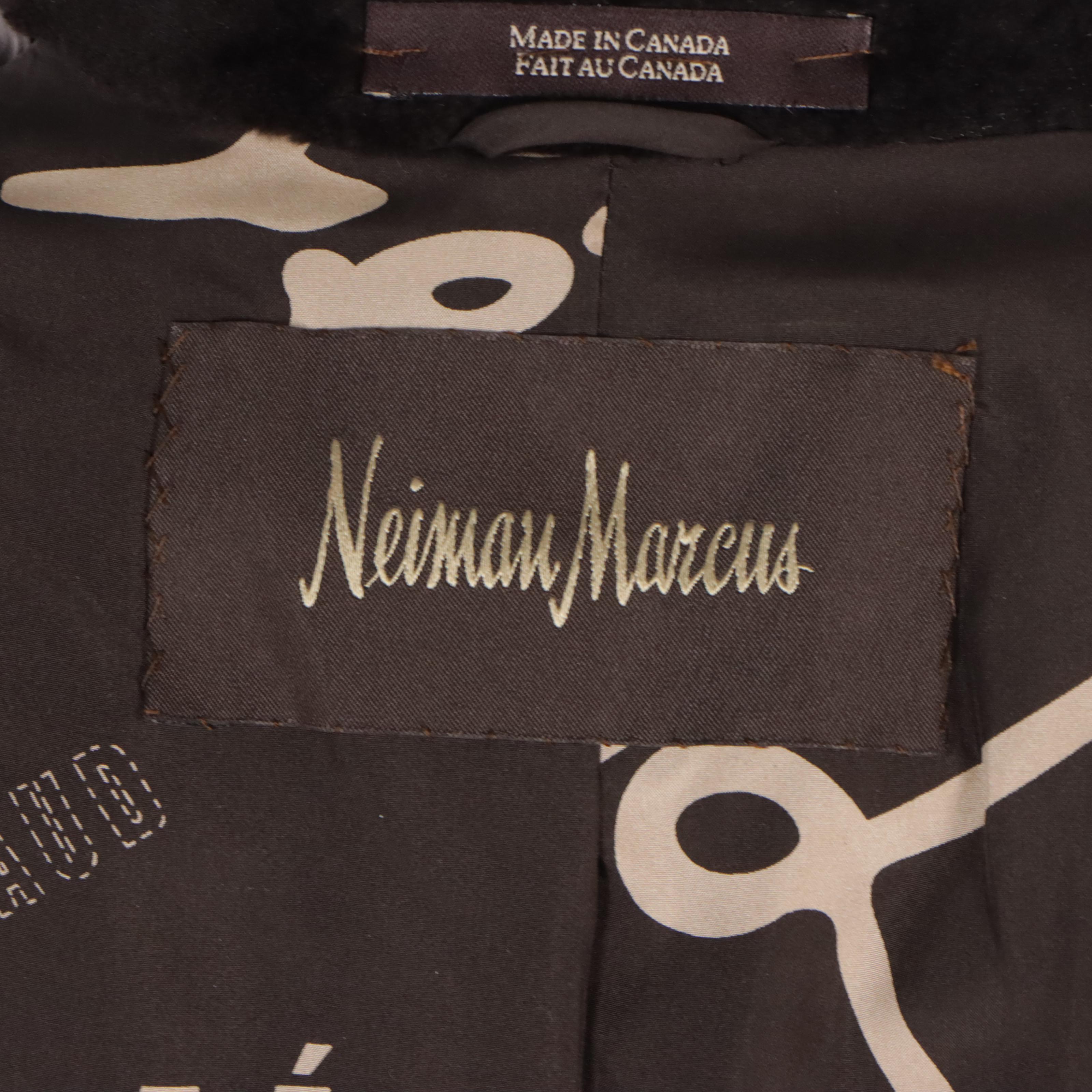 Louis Féraud for Neiman Marcus Chocolate Sheared Mink Jacket with Leather Trim