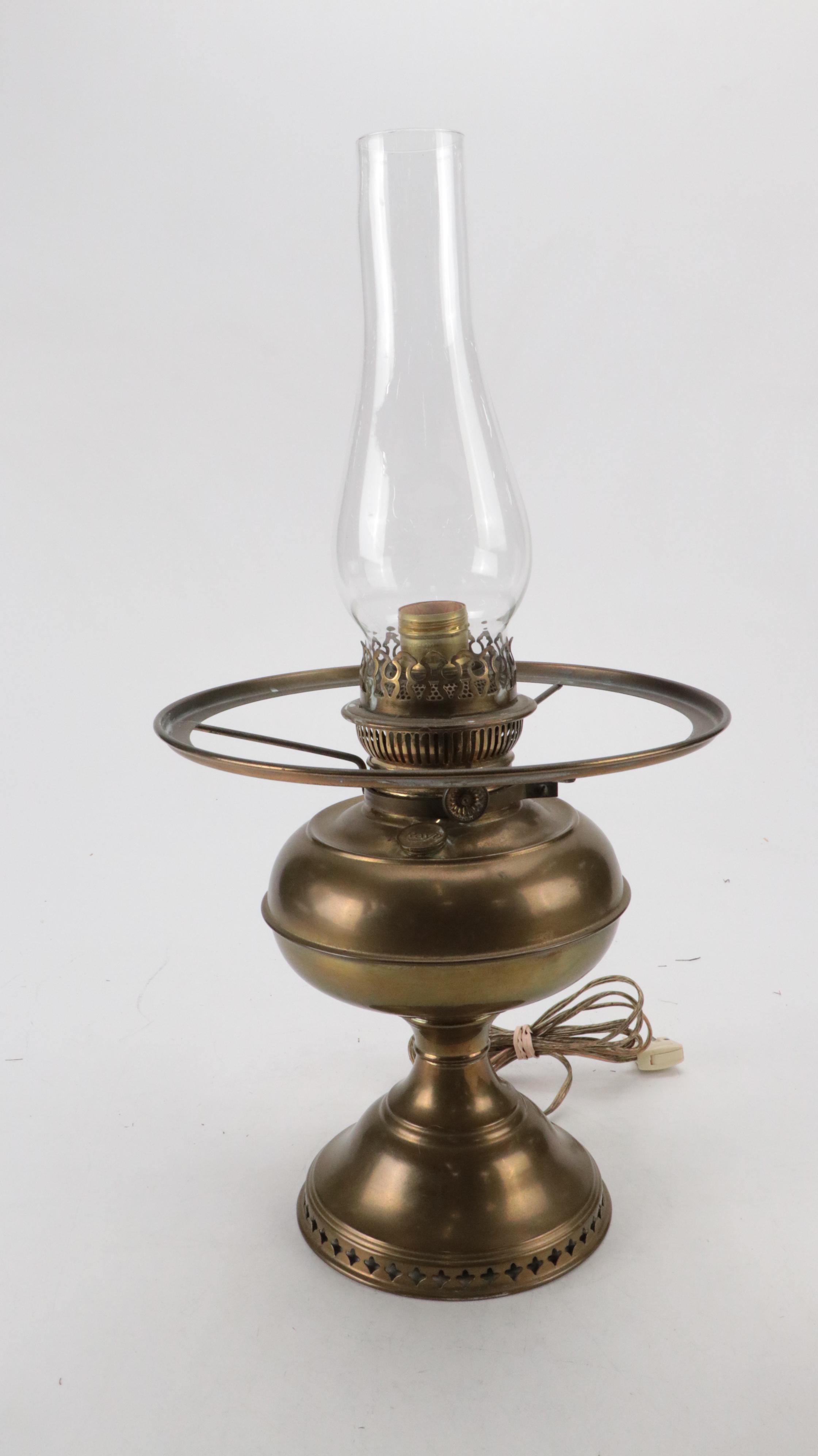 Brass Rayo Oil Lamp with Matte Glass Shade, Adapted Mid to Late 20th Century