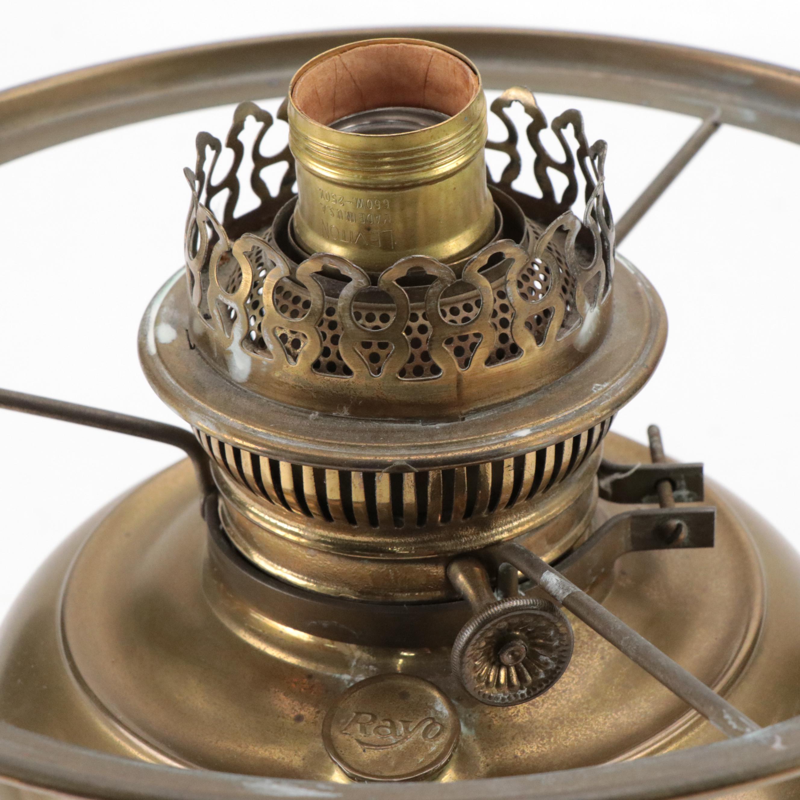 Brass Rayo Oil Lamp with Matte Glass Shade, Adapted Mid to Late 20th Century