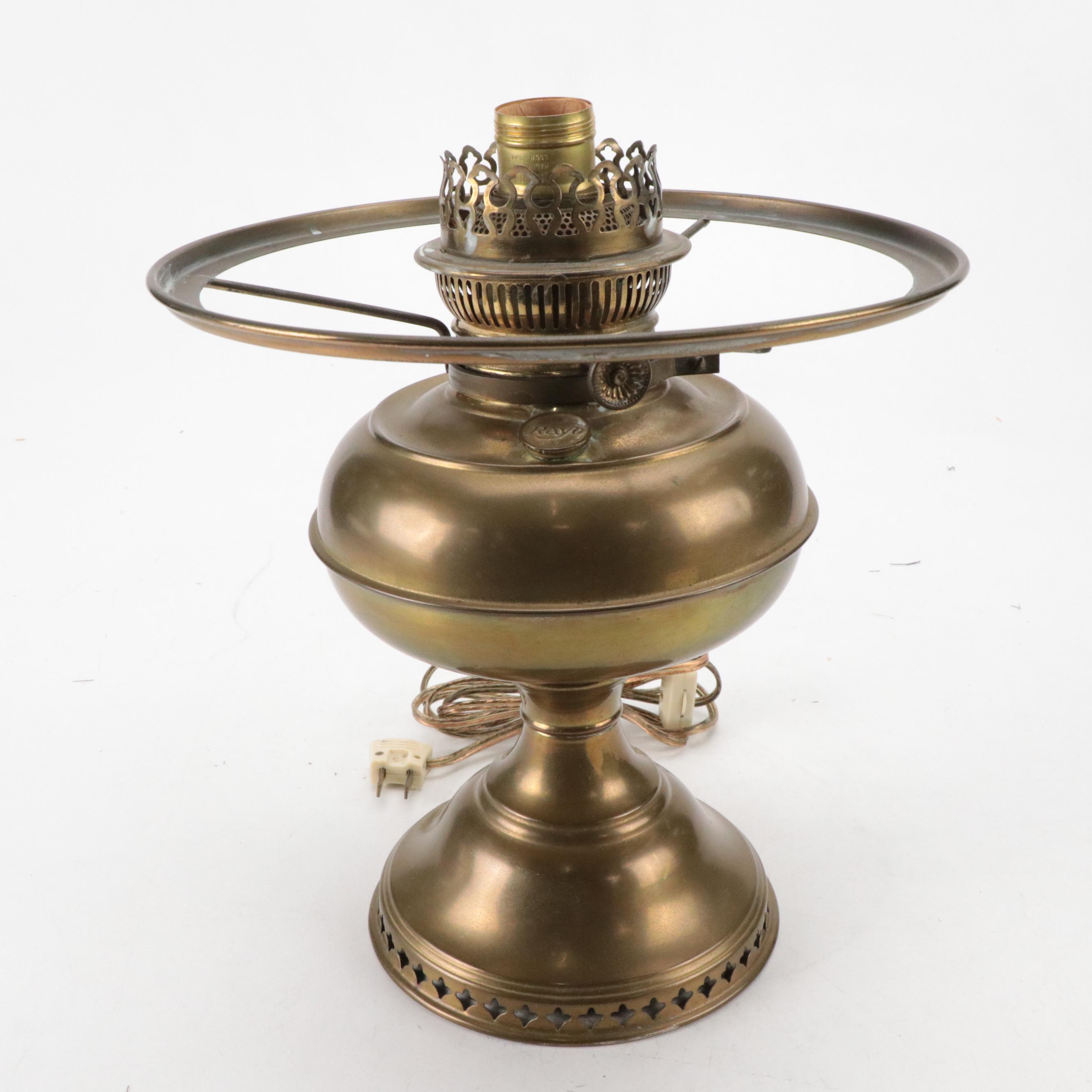 Brass Rayo Oil Lamp with Matte Glass Shade, Adapted Mid to Late 20th Century