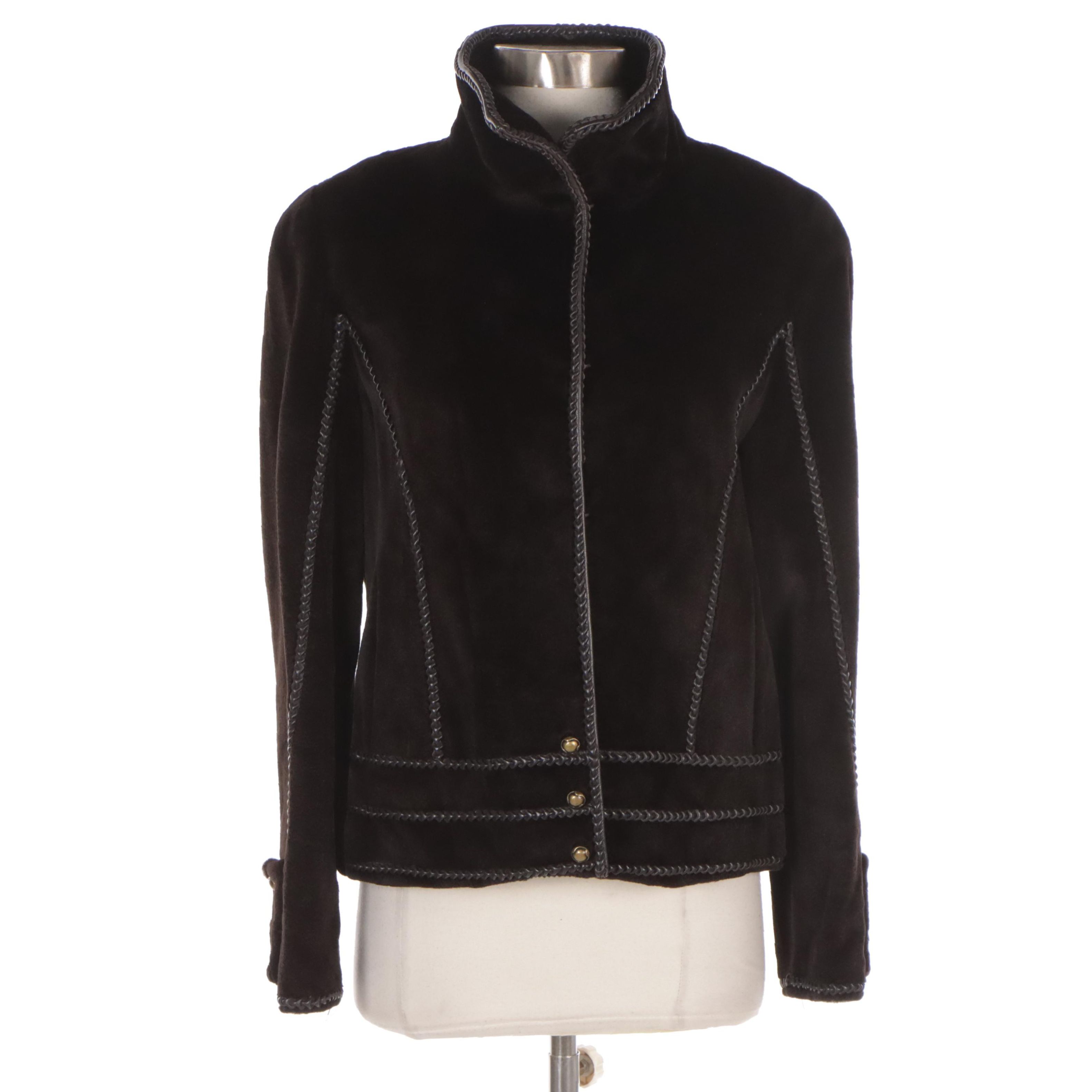 Louis Féraud for Neiman Marcus Chocolate Sheared Mink Jacket with Leather Trim