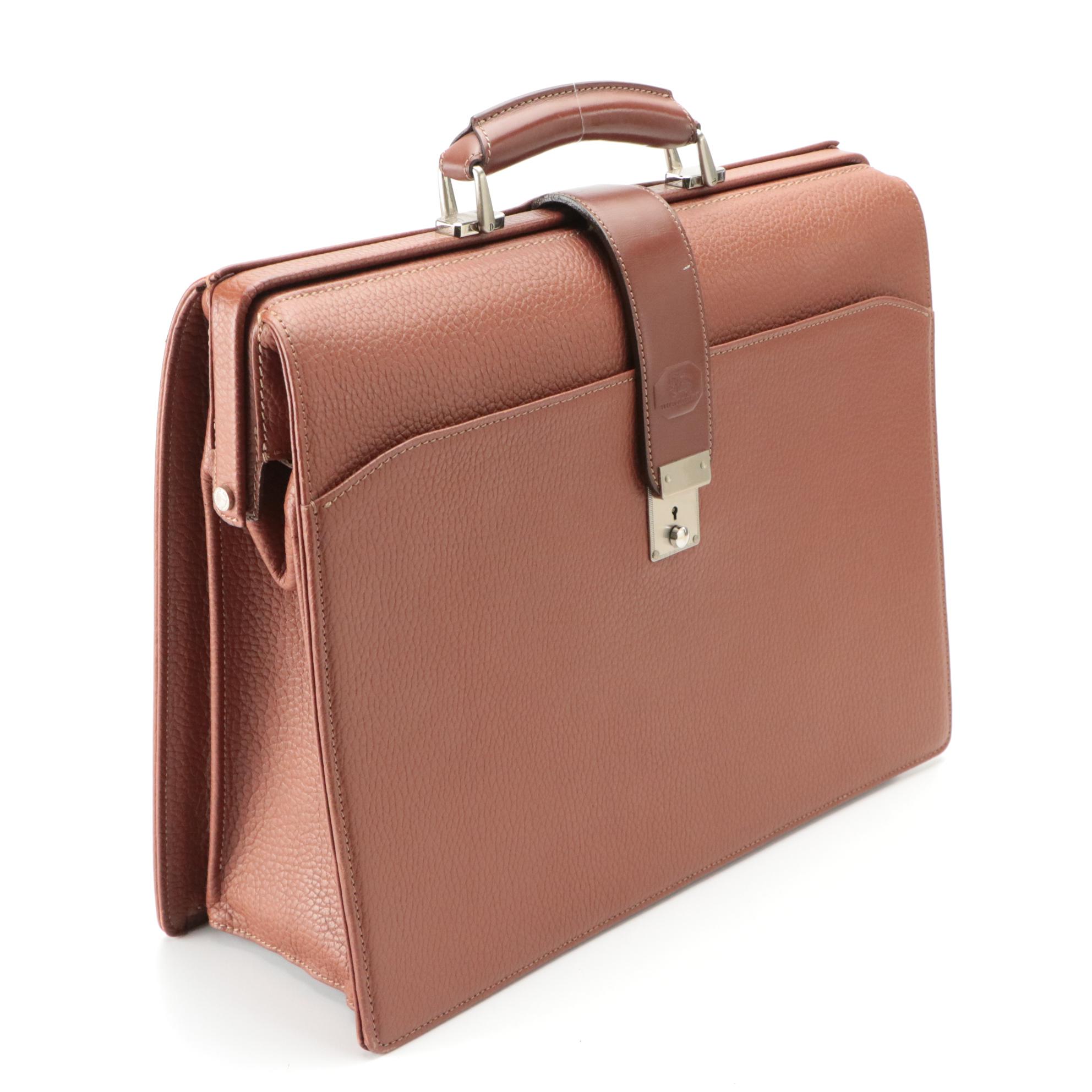 Burberry Dulles Business Bag in Brown Textured Leather