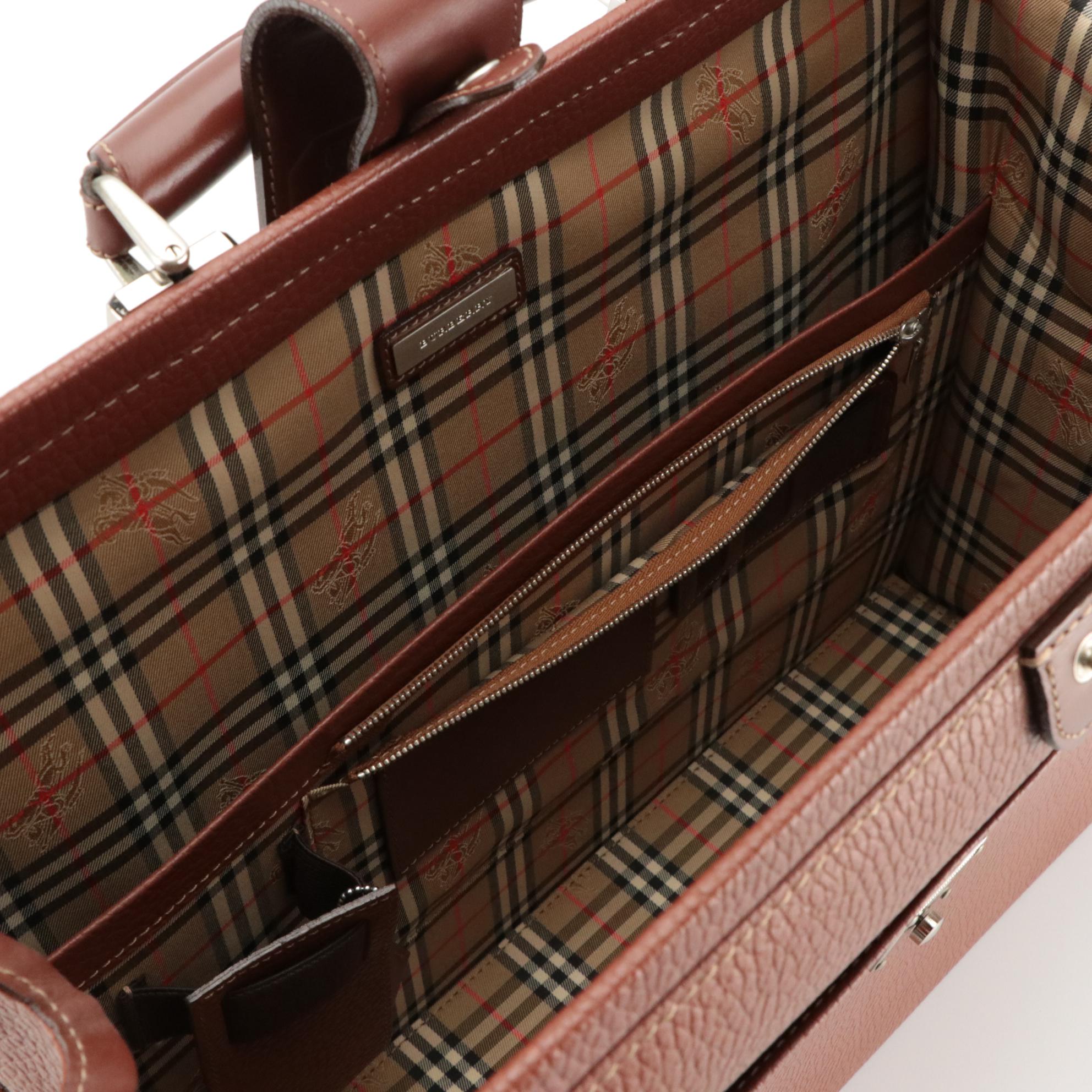 Burberry Dulles Business Bag in Brown Textured Leather