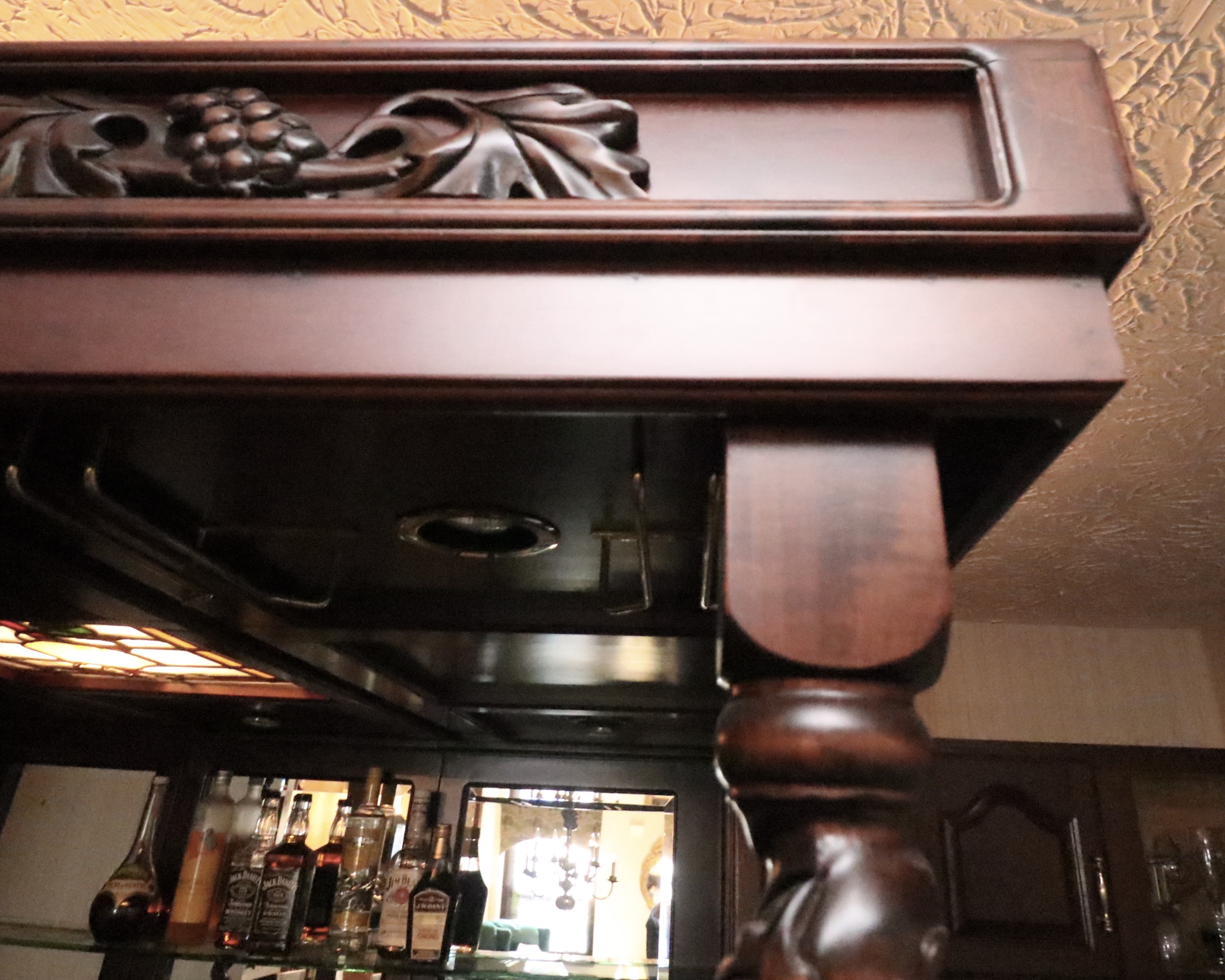 English Pub Style Freestanding Bar with Illuminated Stained Glass Canopy