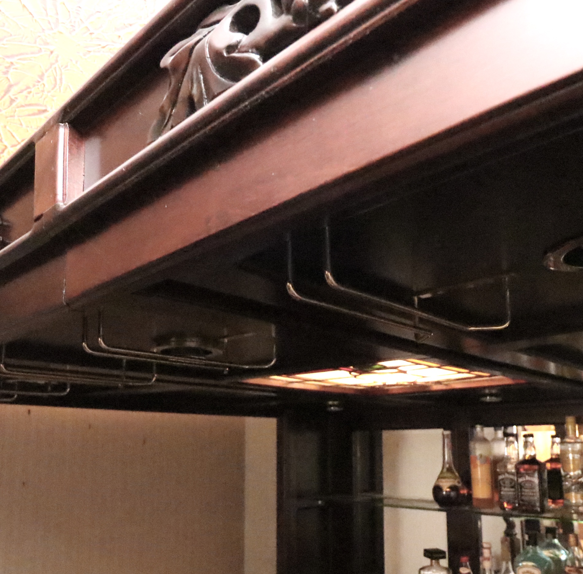 English Pub Style Freestanding Bar with Illuminated Stained Glass Canopy