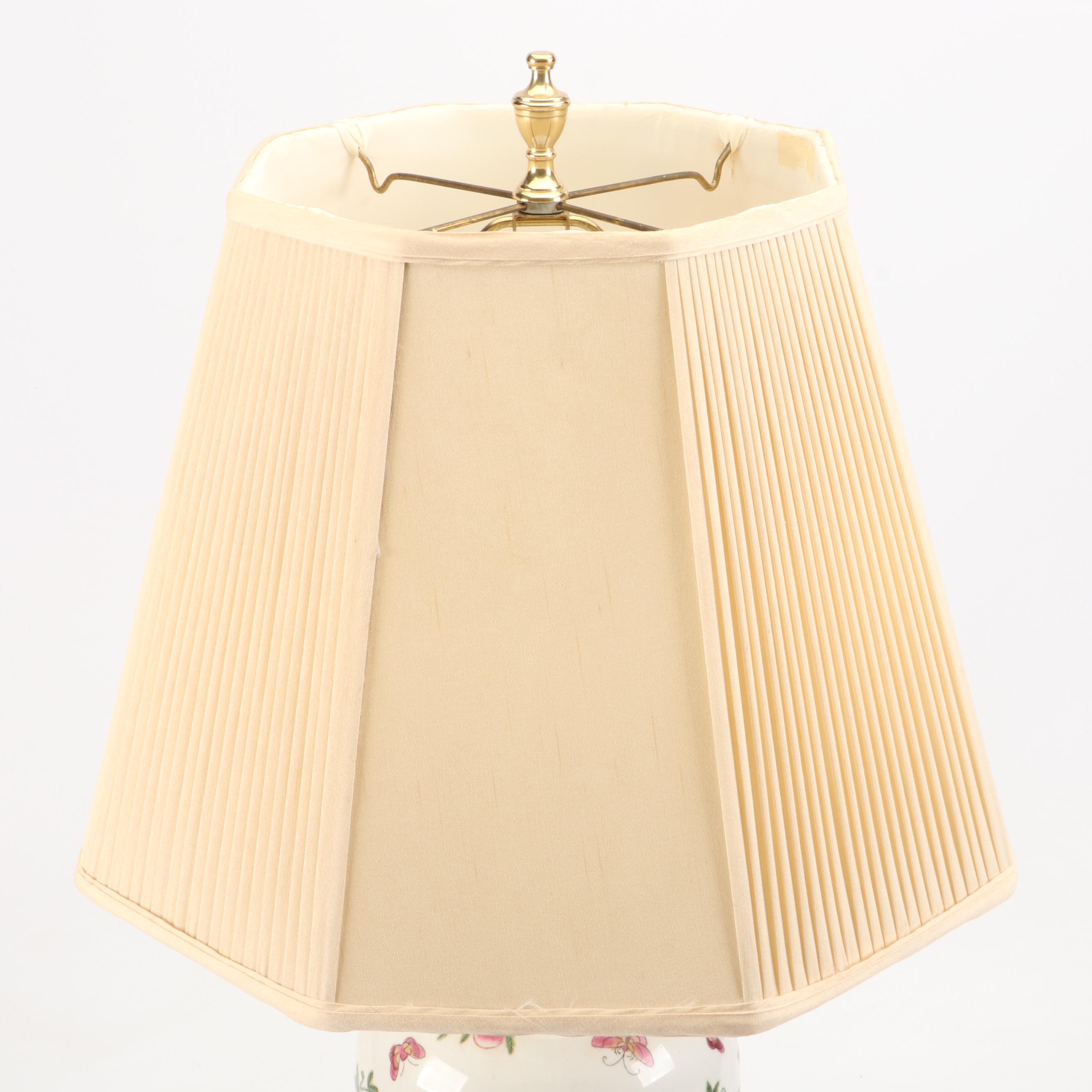John Richard Hand-Painted Porcelain Urn Table Lamp with Pleated Panel Shade