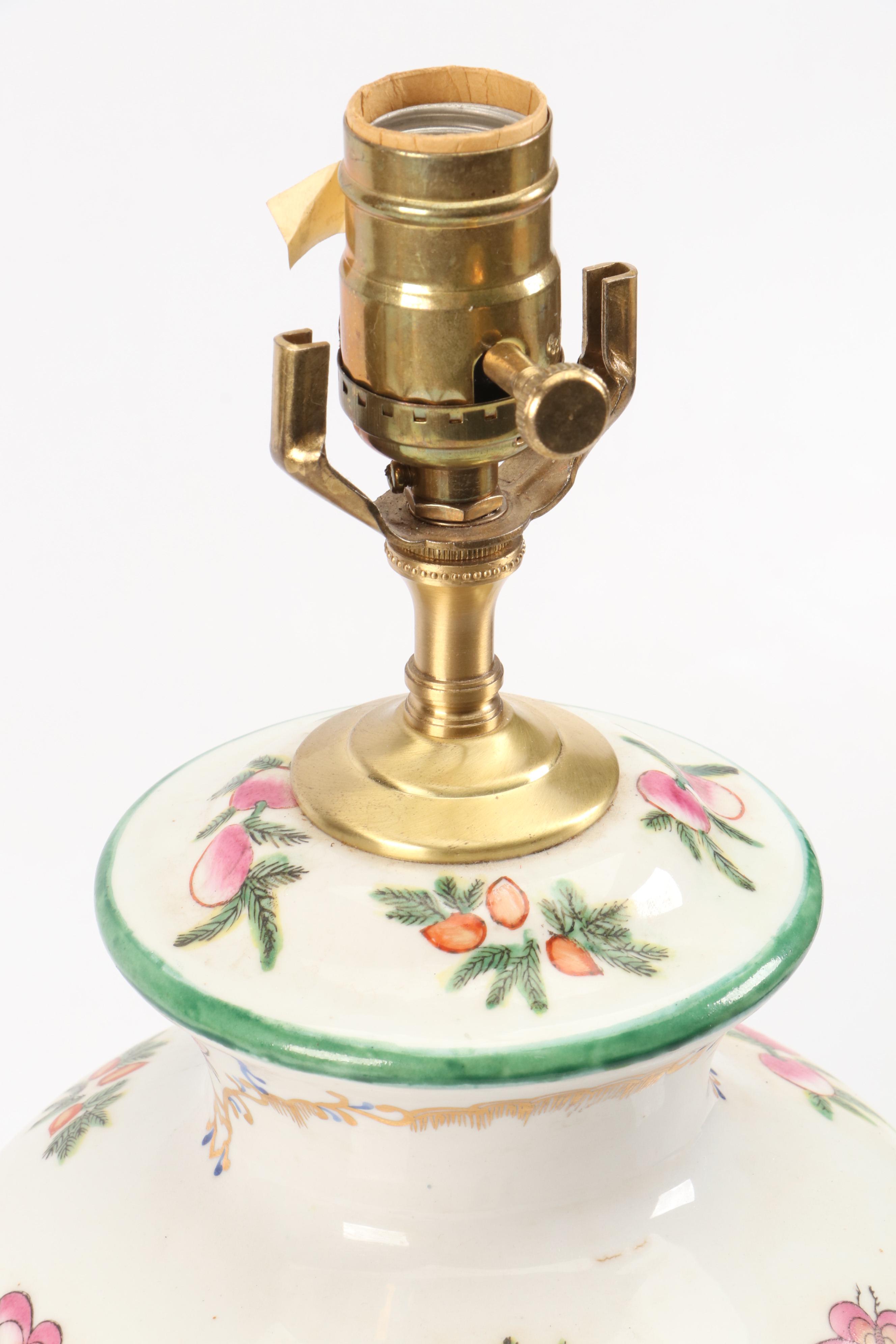 John Richard Hand-Painted Porcelain Urn Table Lamp with Pleated Panel Shade