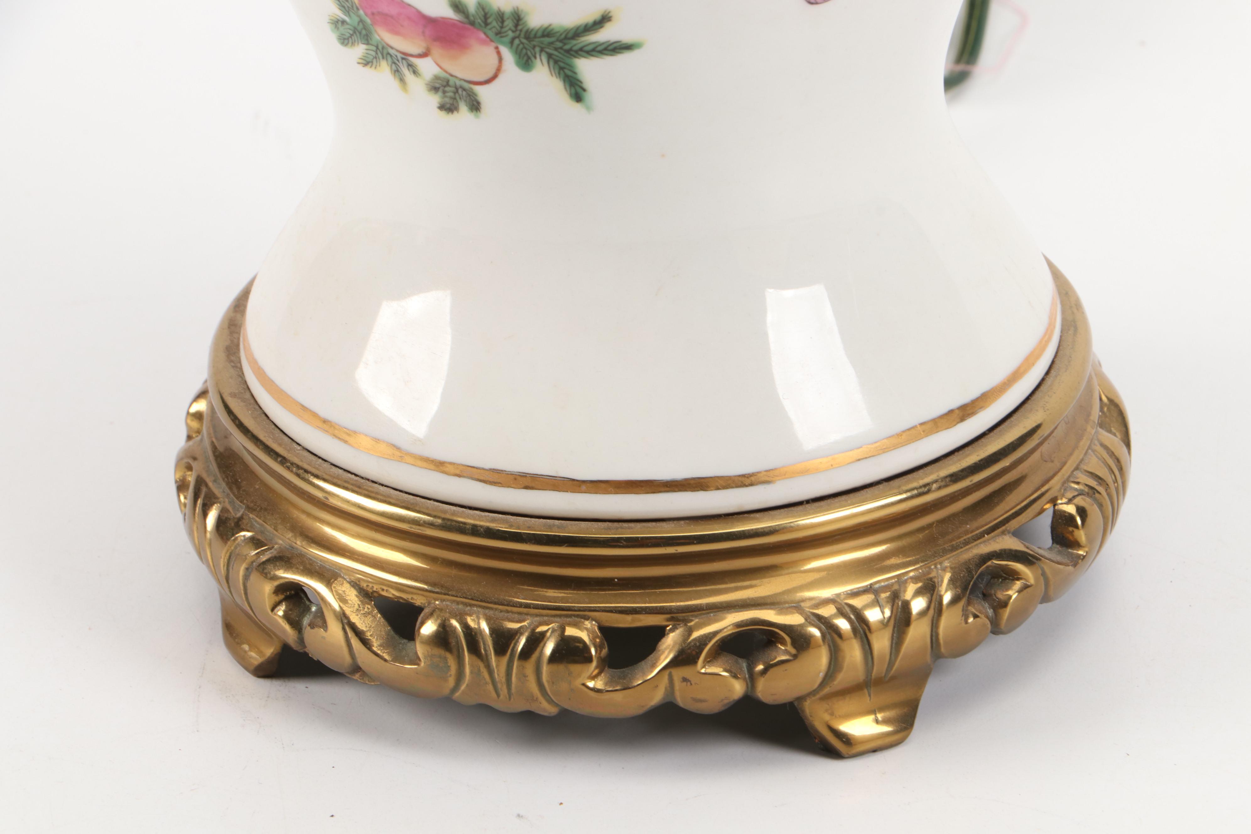 John Richard Hand-Painted Porcelain Urn Table Lamp with Pleated Panel Shade