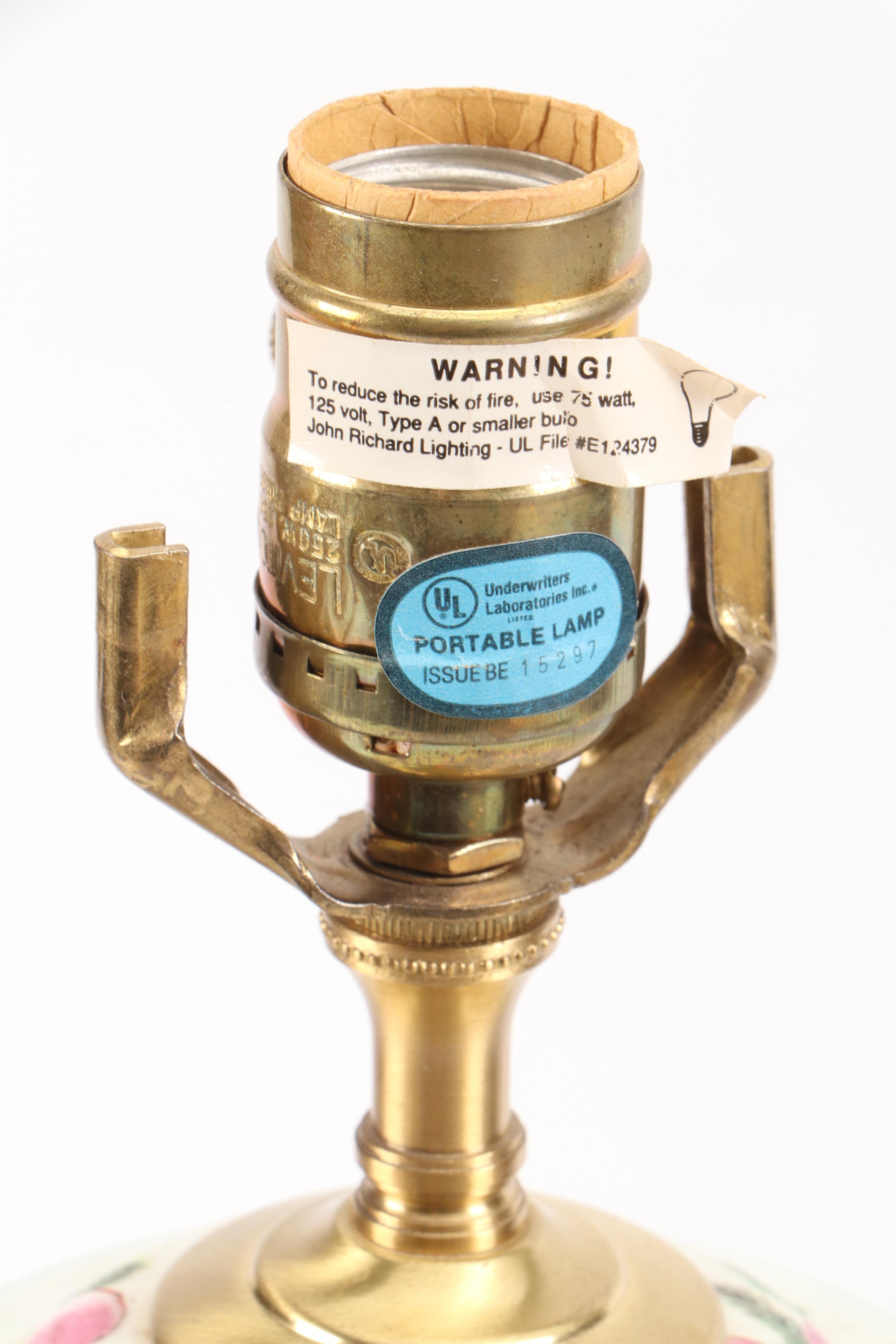 John Richard Hand-Painted Porcelain Urn Table Lamp with Pleated Panel Shade