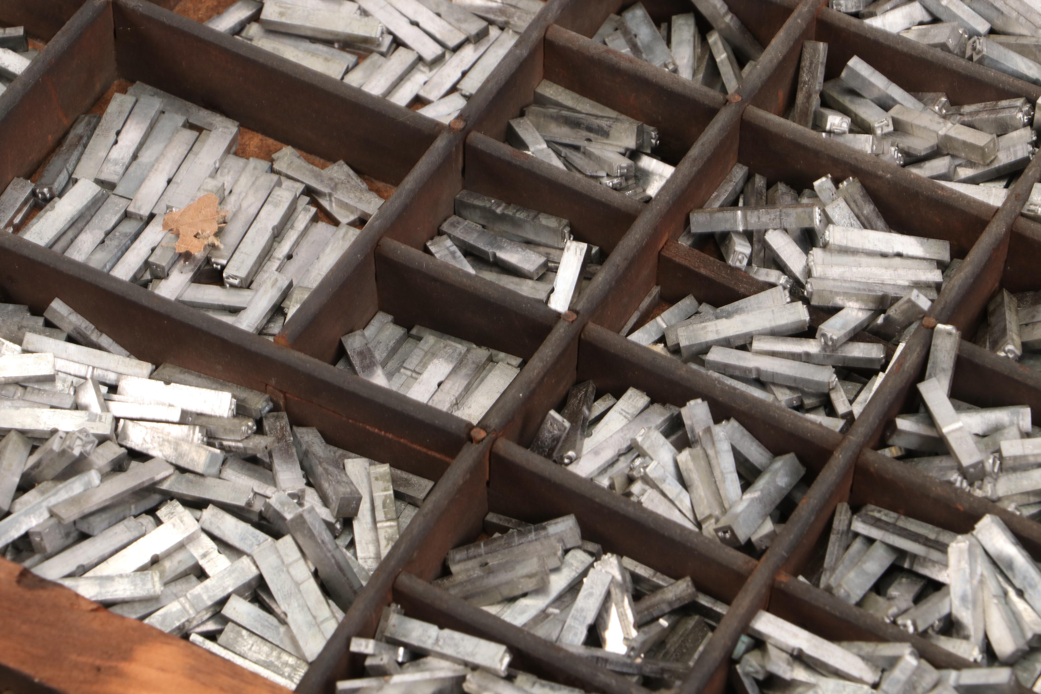 Metal Letterpress Serif Font Typecase in Organizer