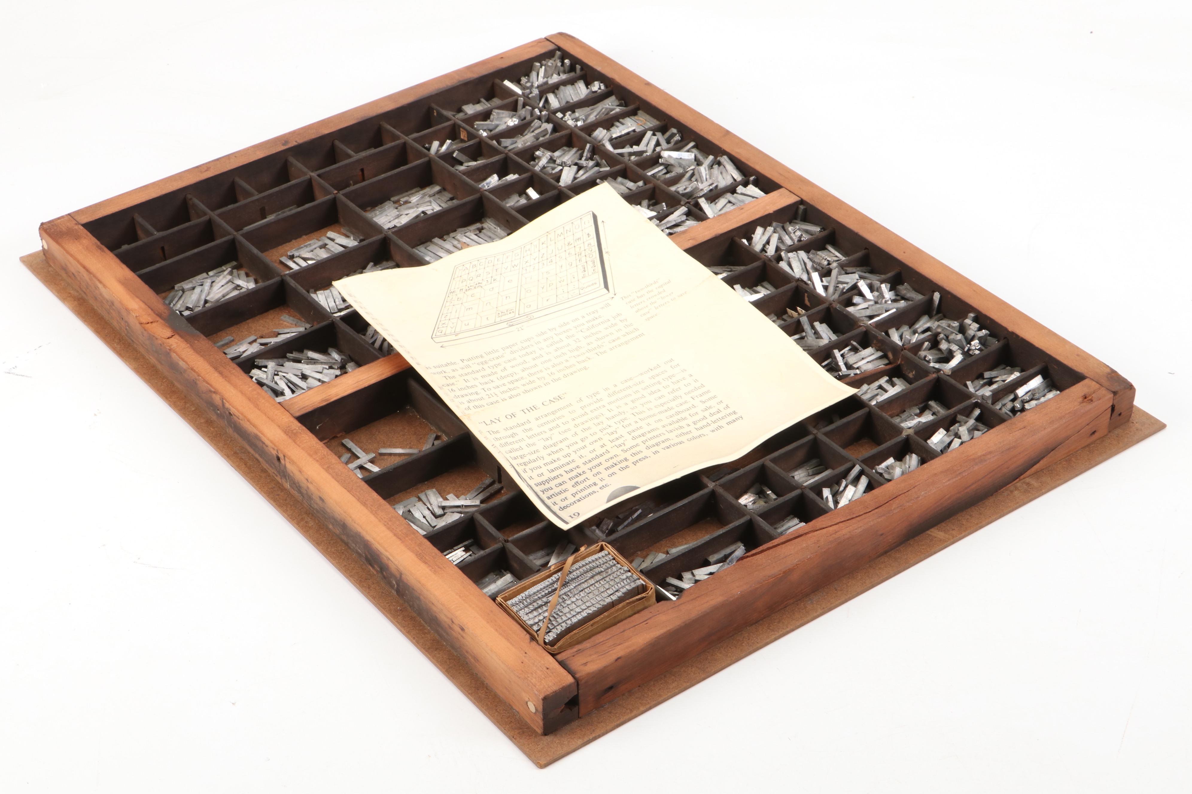 Metal Letterpress Serif Font Typecase in Organizer