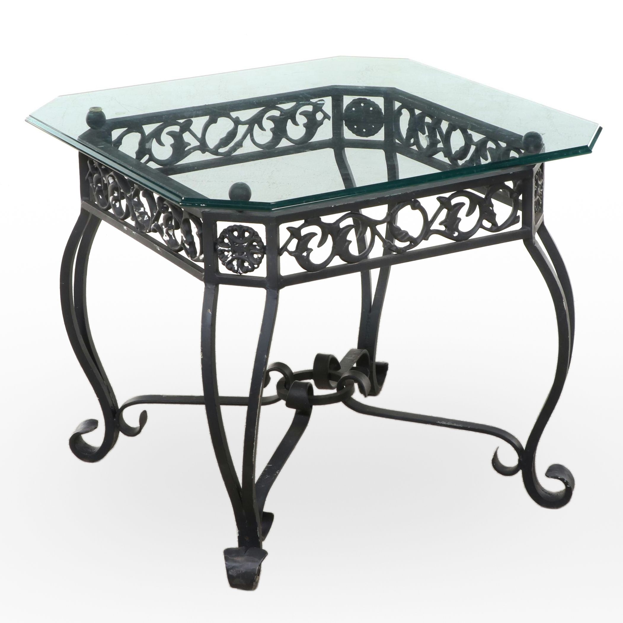 Wrought Iron and Glass Side Table