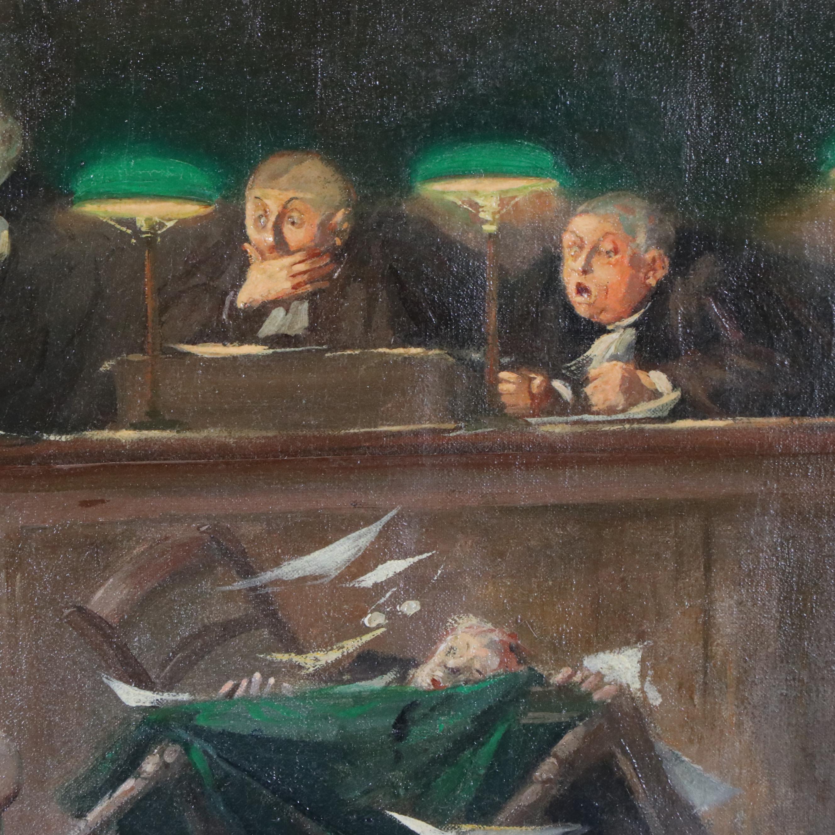 Gaston Hoffmann Oil Painting "Presenting the Evidence," Circa 1930