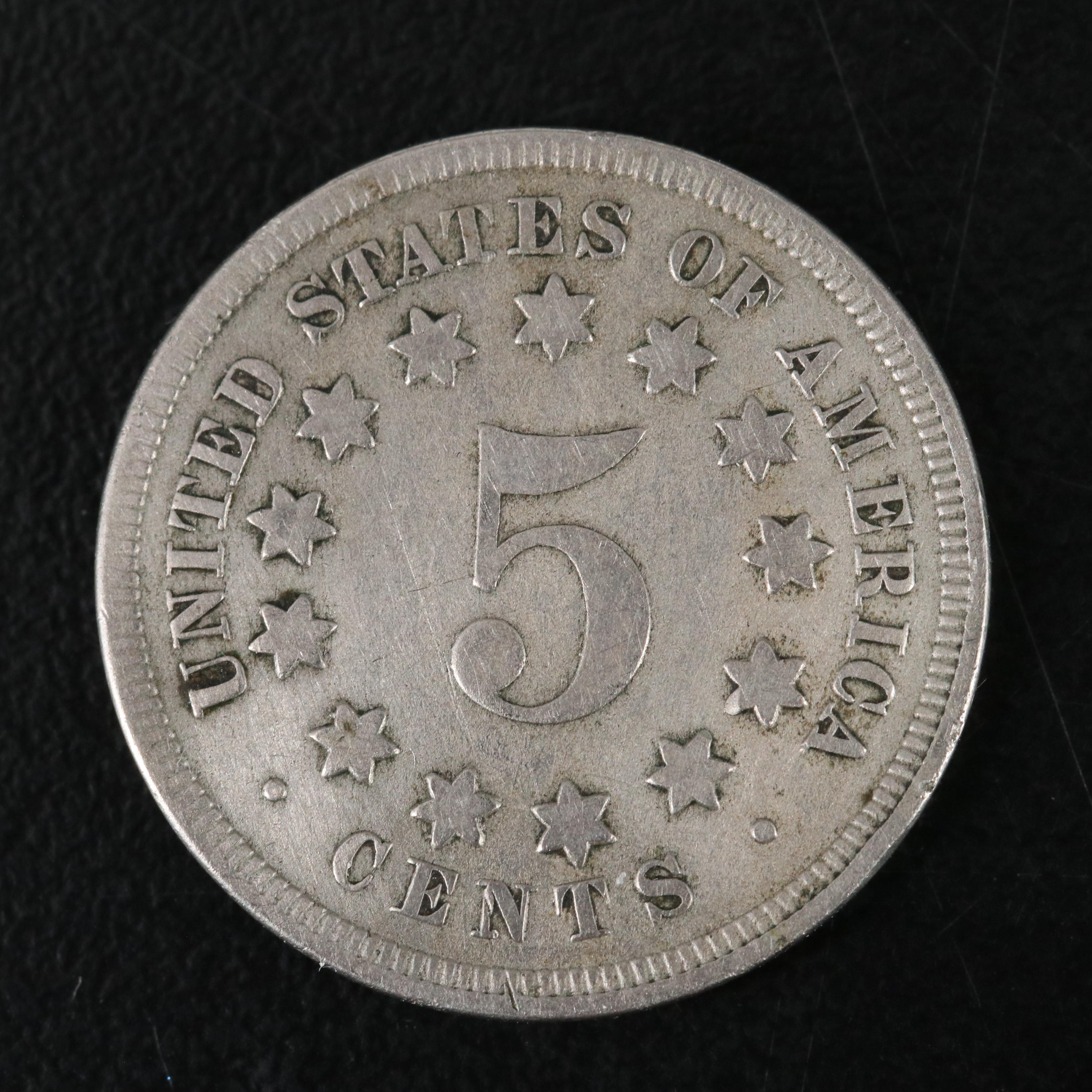 Two Shield Nickels 1866 and 1867 no Rays