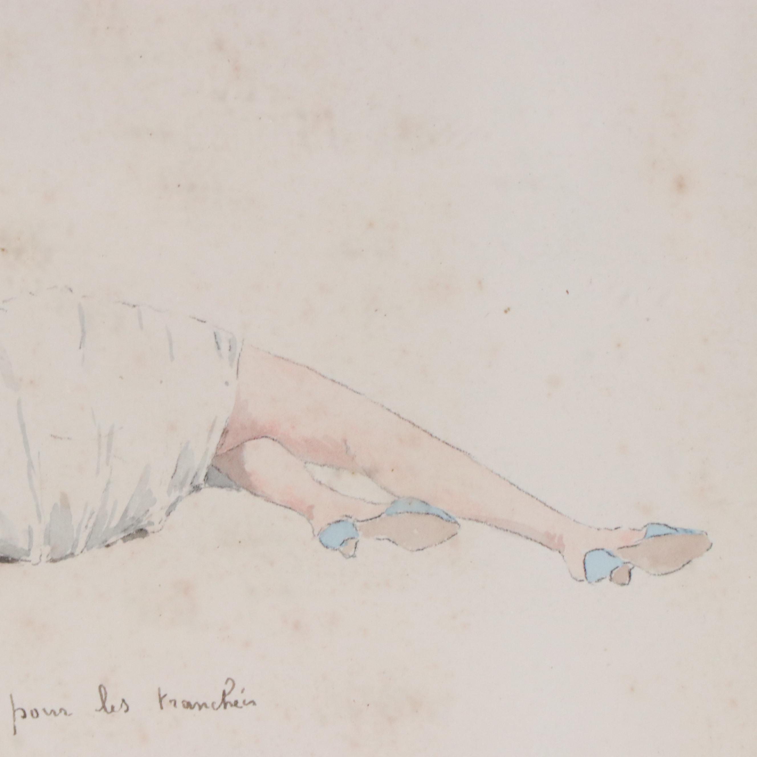 French Pinup Figure Watercolor Illustration, Early 20th Century