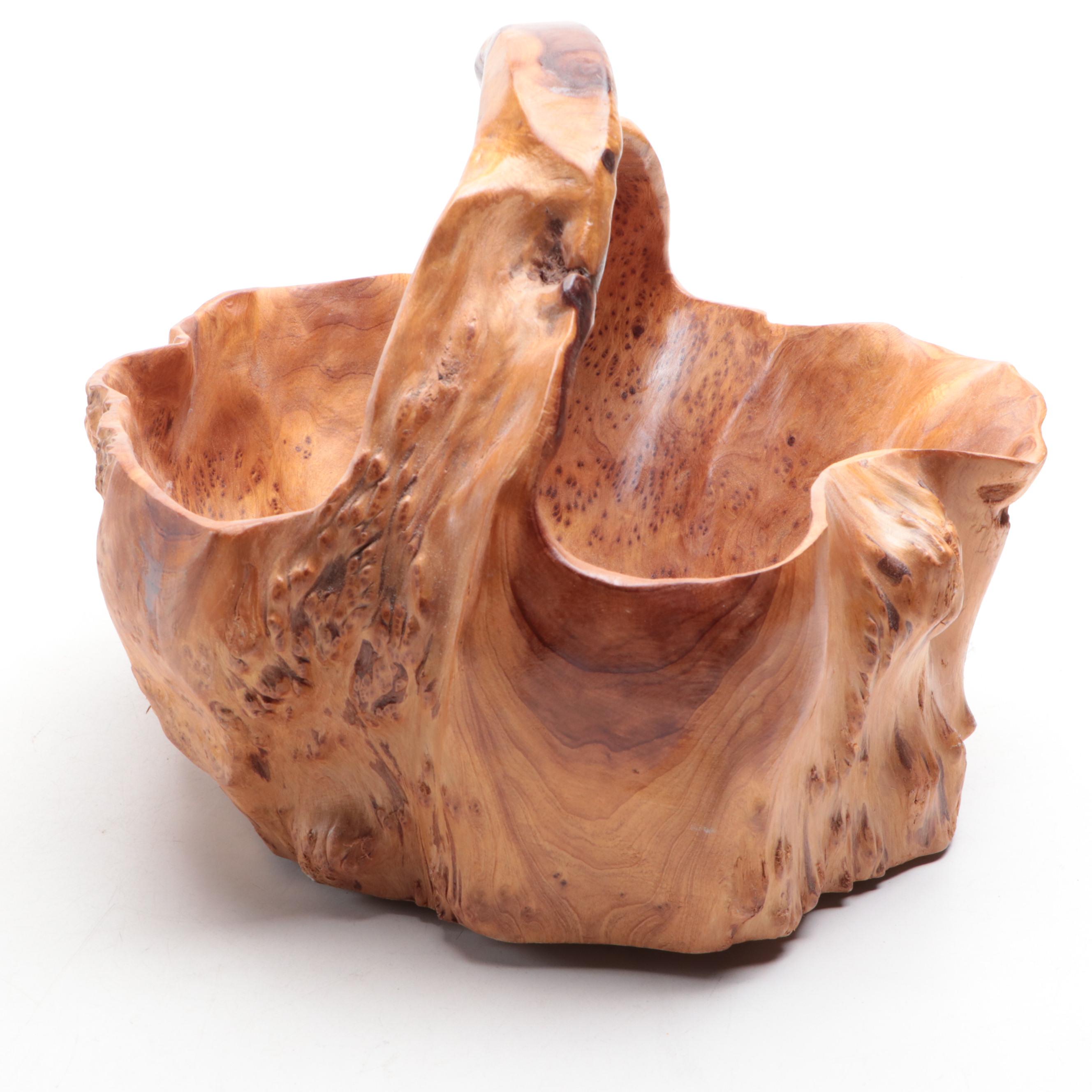 Shan Mu Cypress Burl Wood Hand-Crafted Single Piece Basket