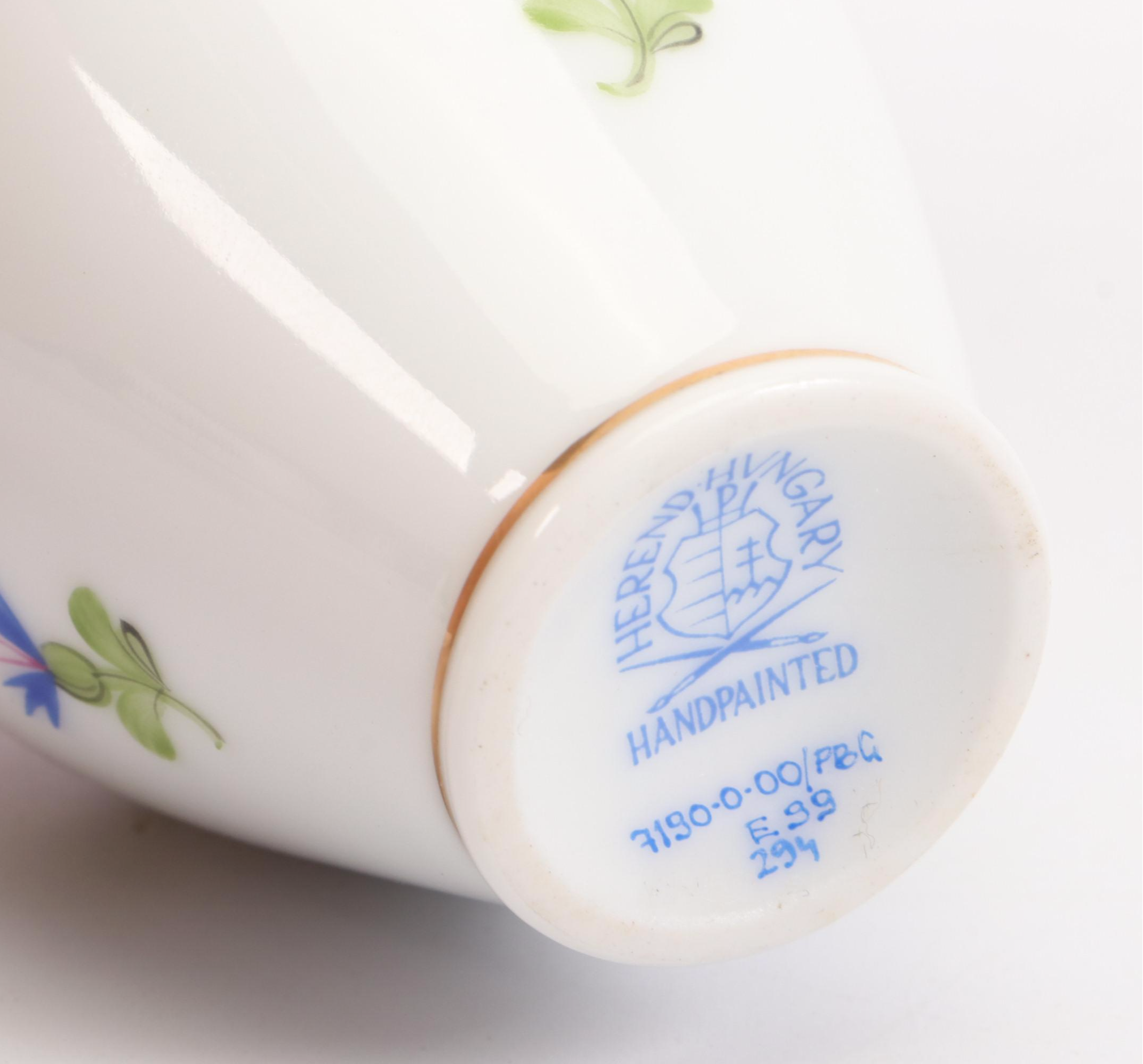 Herend "Blue Garland" Porcelain Bud Vase with "Bird on Leaf" Figurine