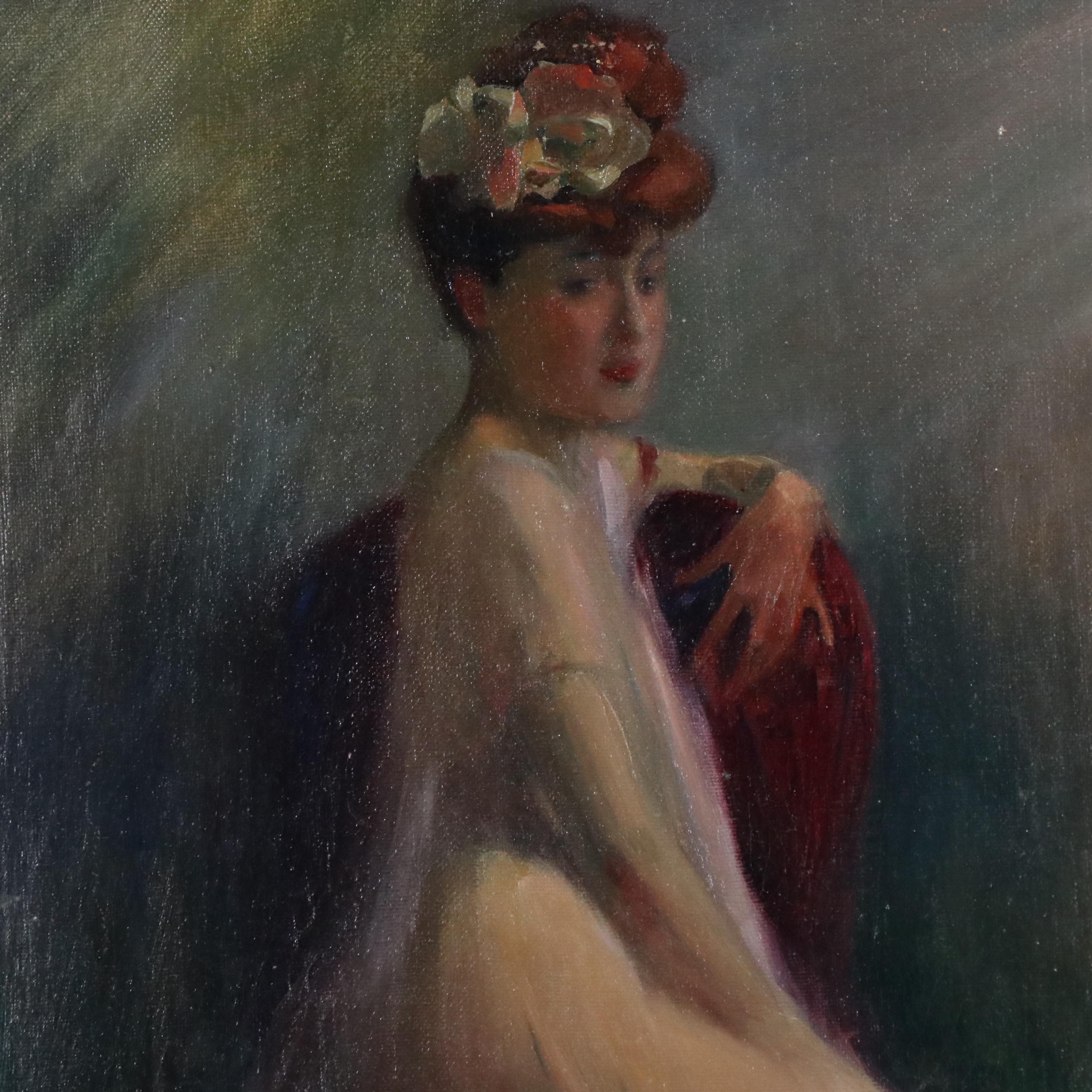 Impressionist Style Figurative Oil Painting of Seated Female