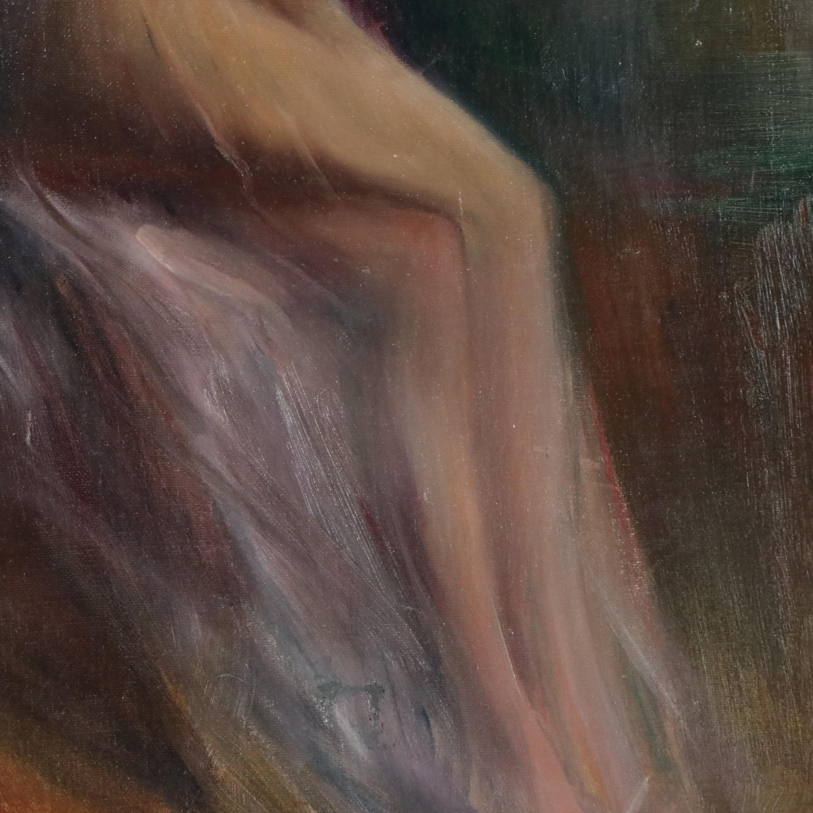 Impressionist Style Figurative Oil Painting of Seated Female