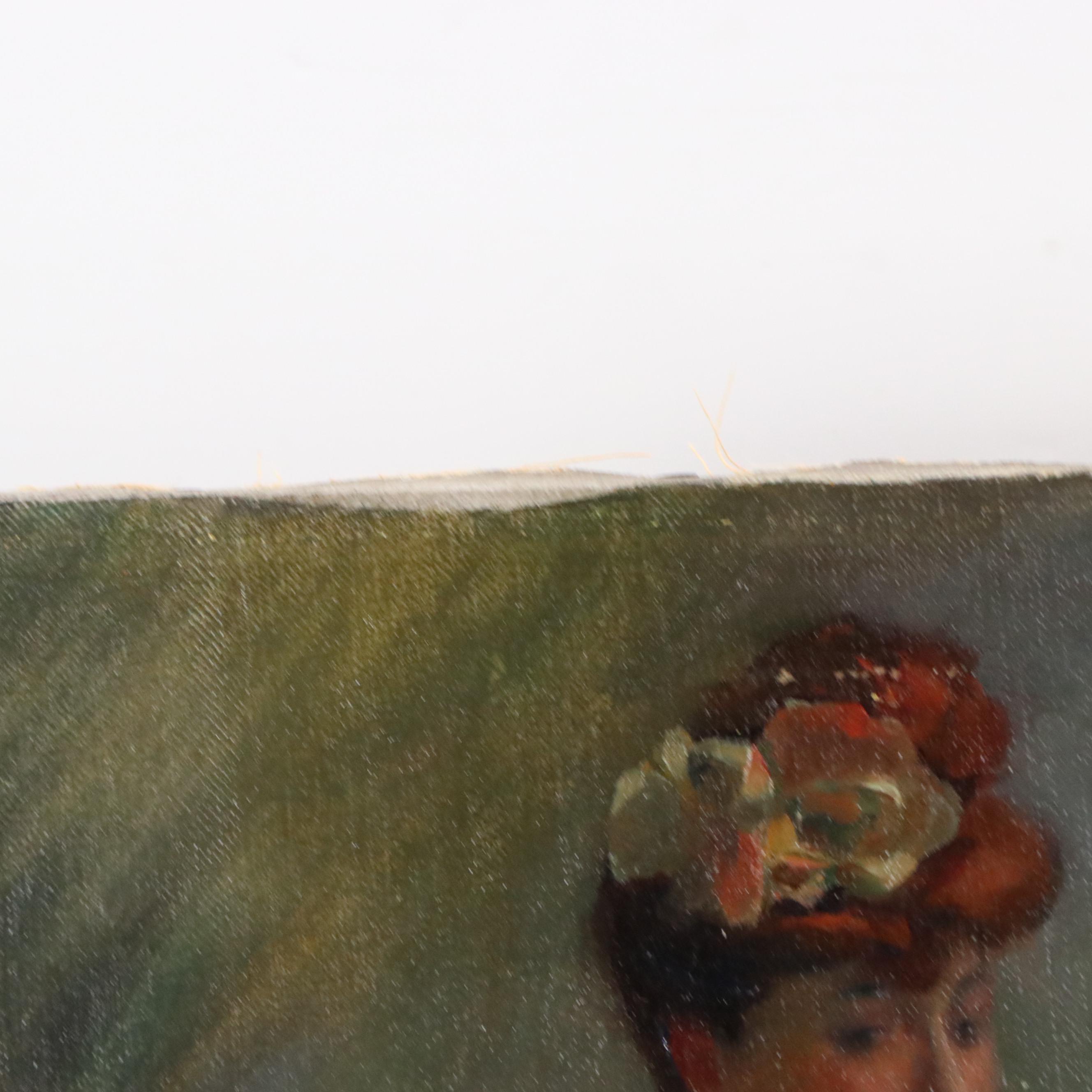 Impressionist Style Figurative Oil Painting of Seated Female