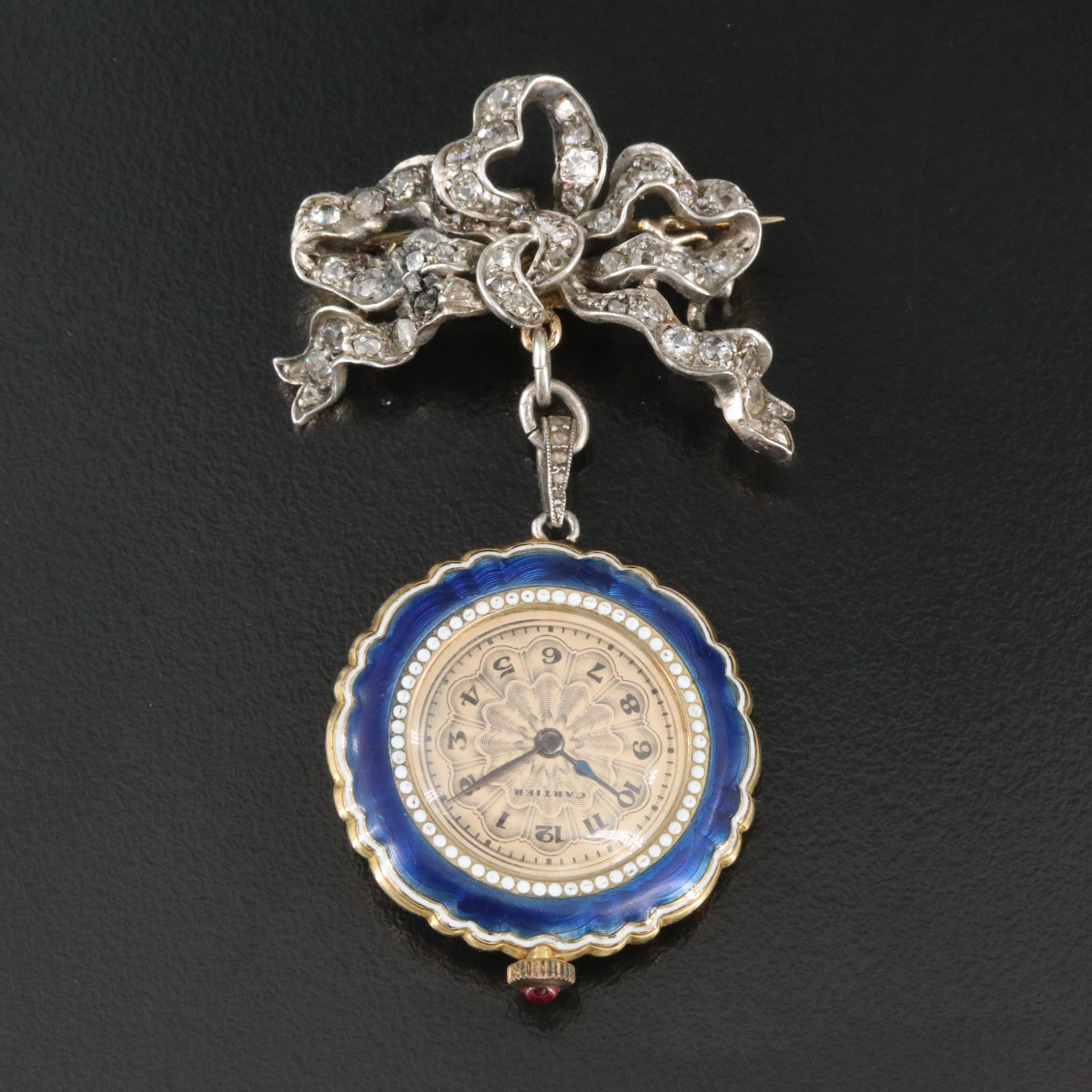Fabergé 2.50 CTW Diamond Watch Pin with Cartier for Fabergé Pendant Watch