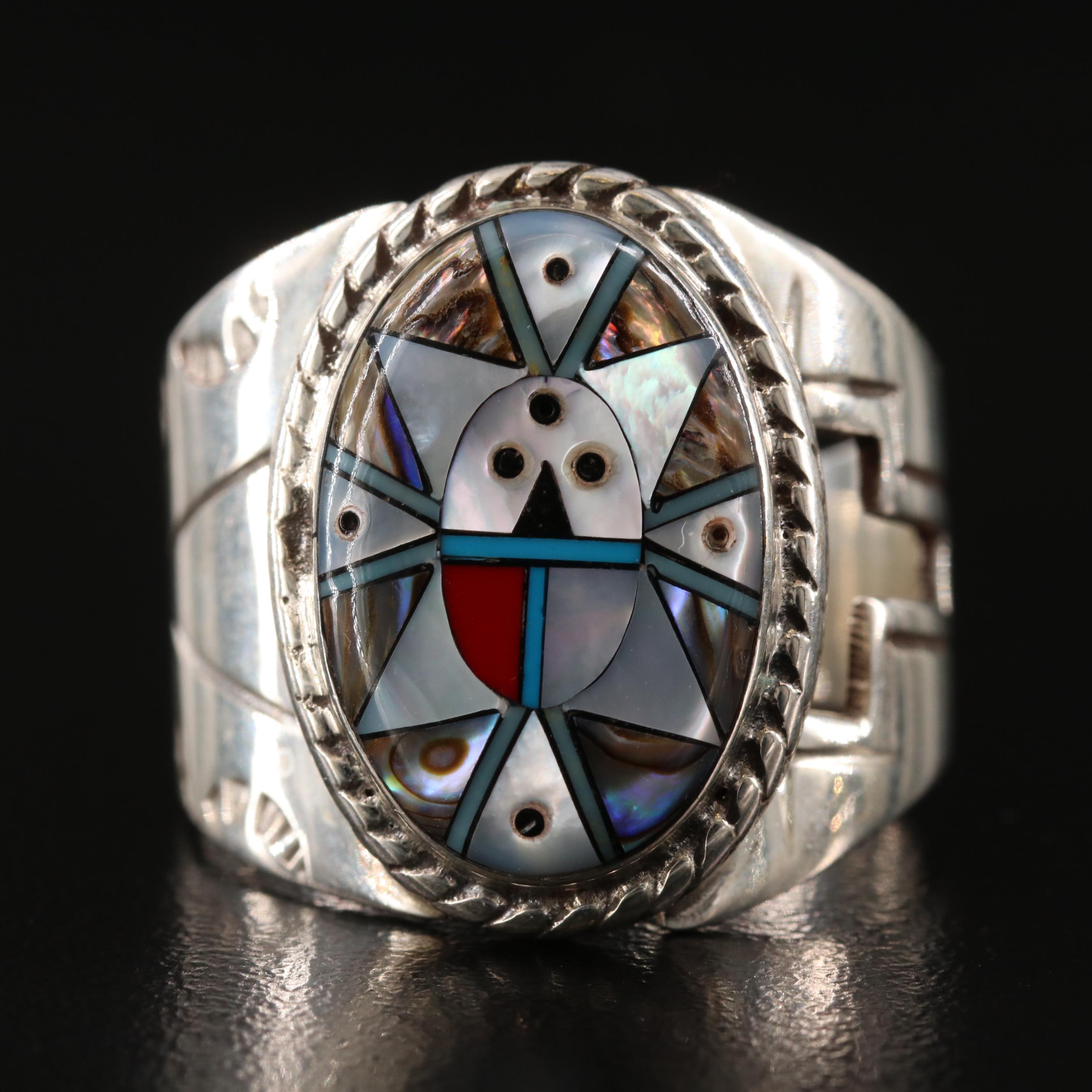 Southwestern Sterling Oval Inlay Ring