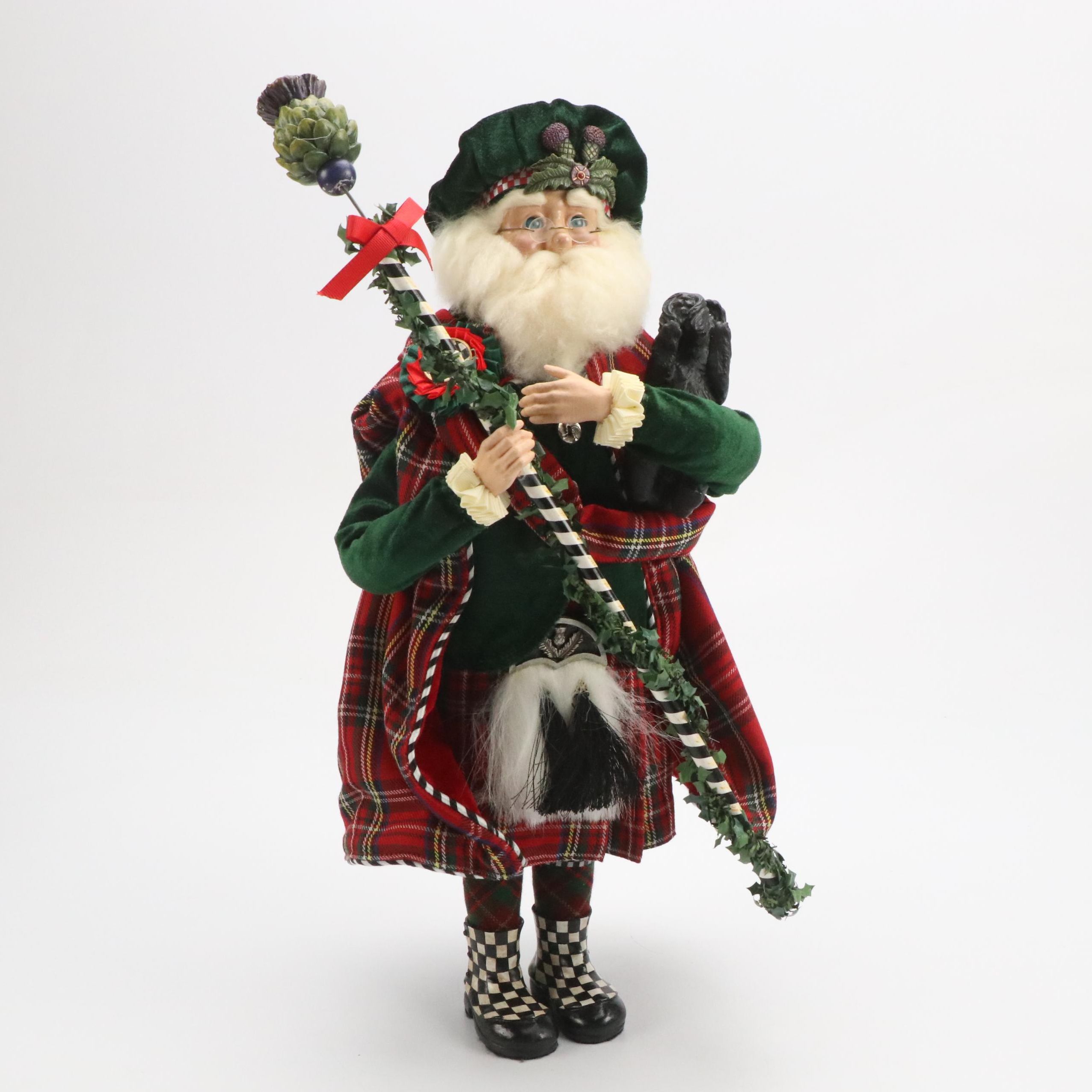 MacKenzie-Childs Ceramic and Fabric Santa Figurine