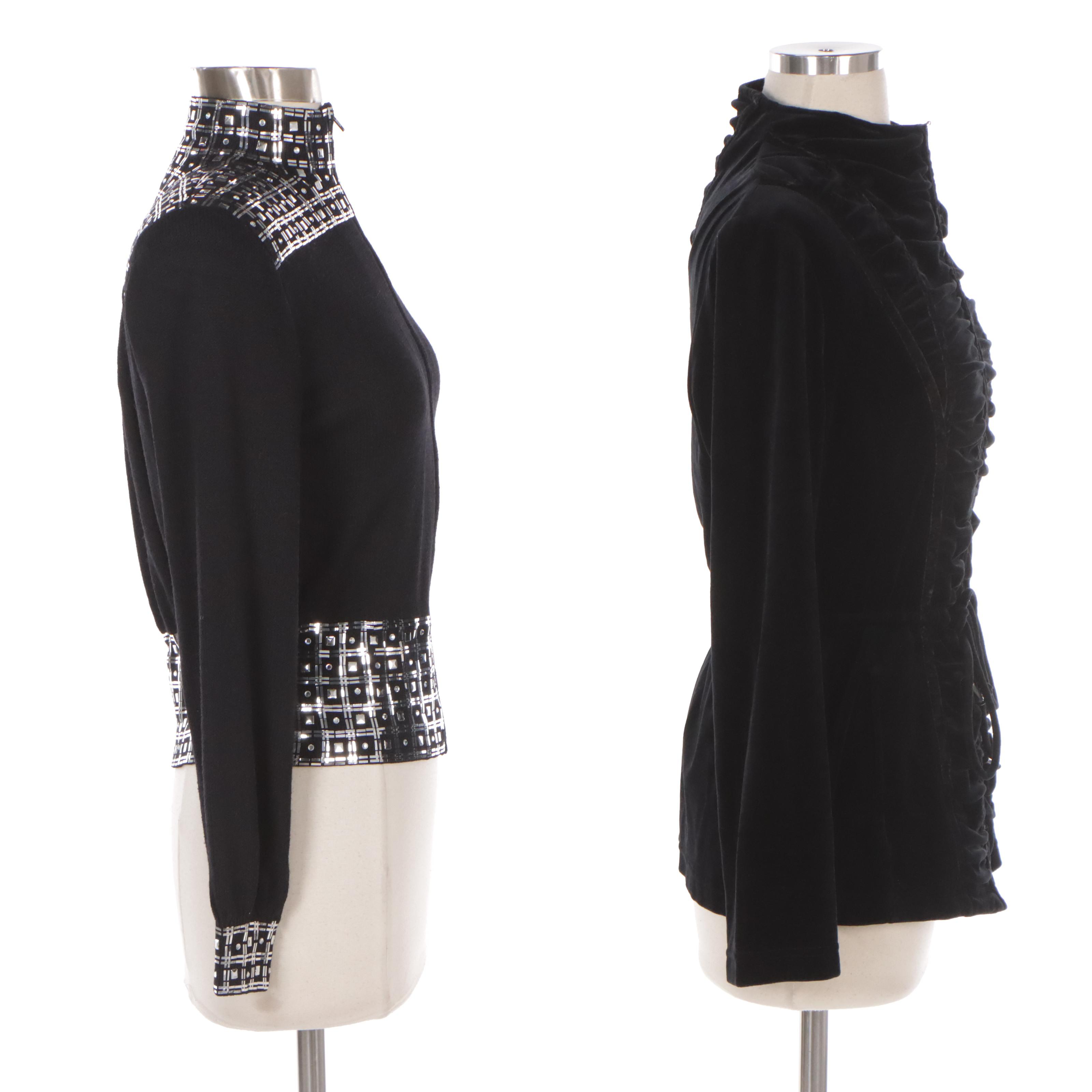 St. John Sport Front Ruched Jacket and St. John Embellished Knit Jacket in Black