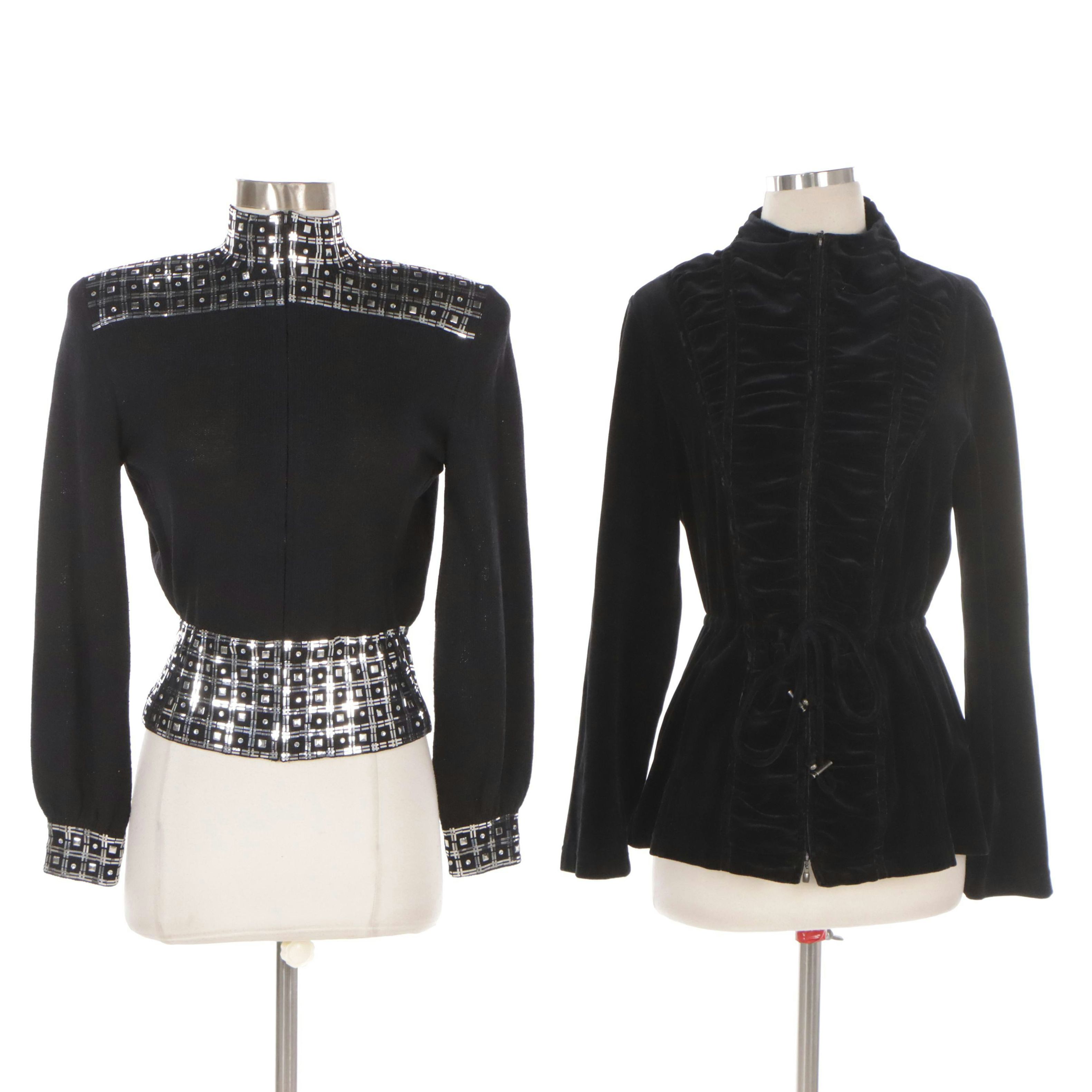 St. John Sport Front Ruched Jacket and St. John Embellished Knit Jacket in Black