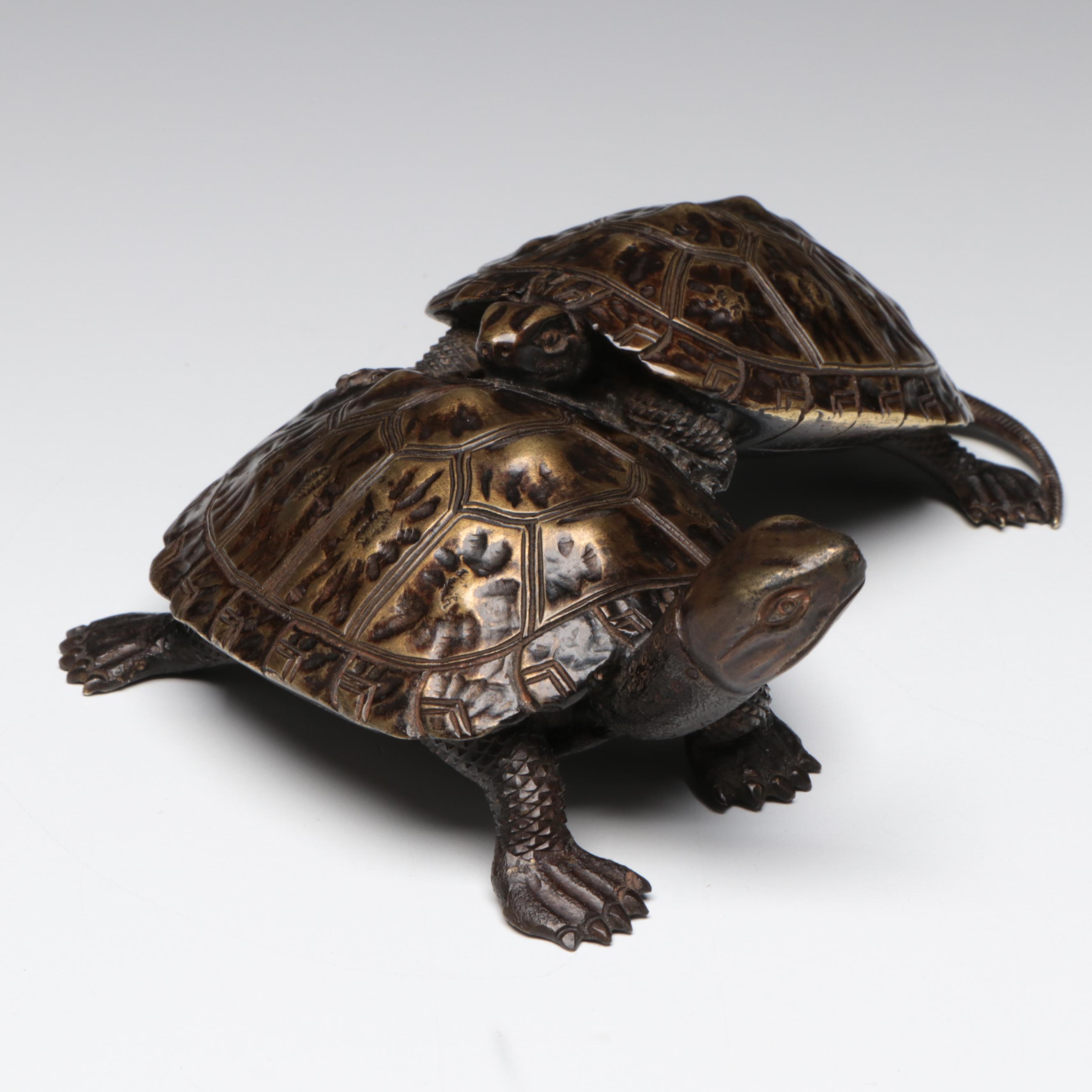 Antique Japanese Meiji Period Bronze Turtles by Gorosaburo
