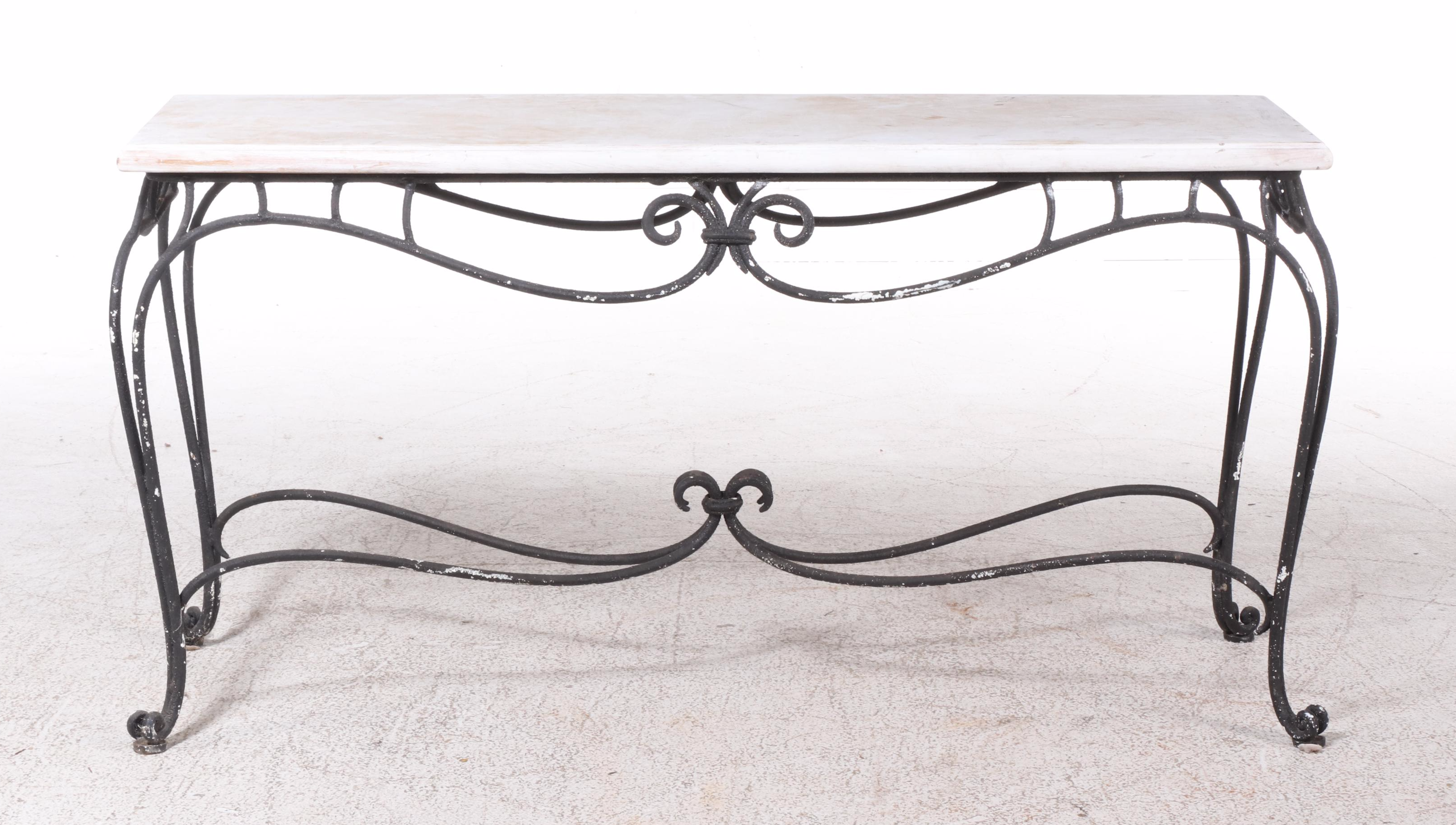 French Style Painted Metal and Wooden Top Oblong Low Table