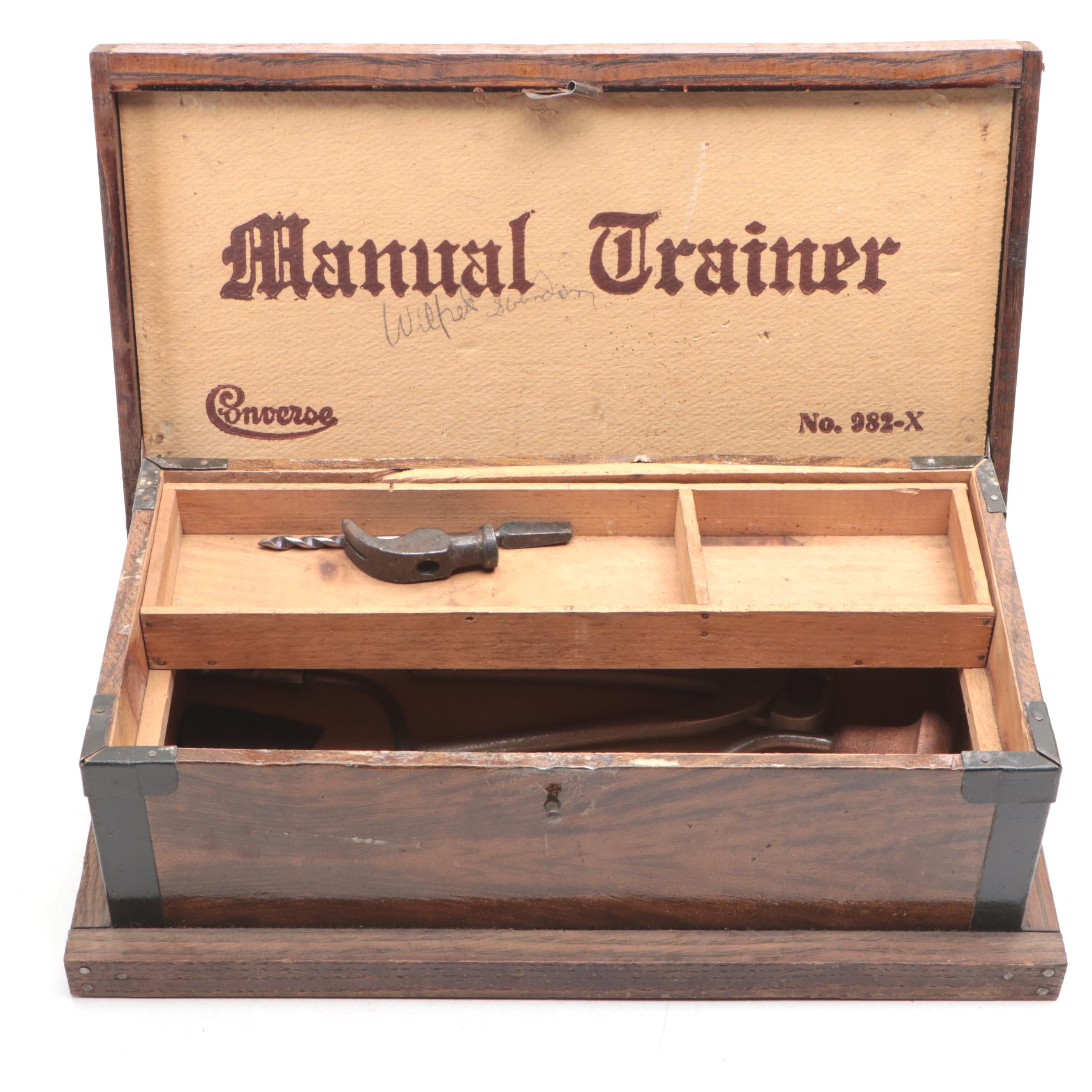 Converse Manual Trainer Vintage Oak Tool Box With Hand Tools