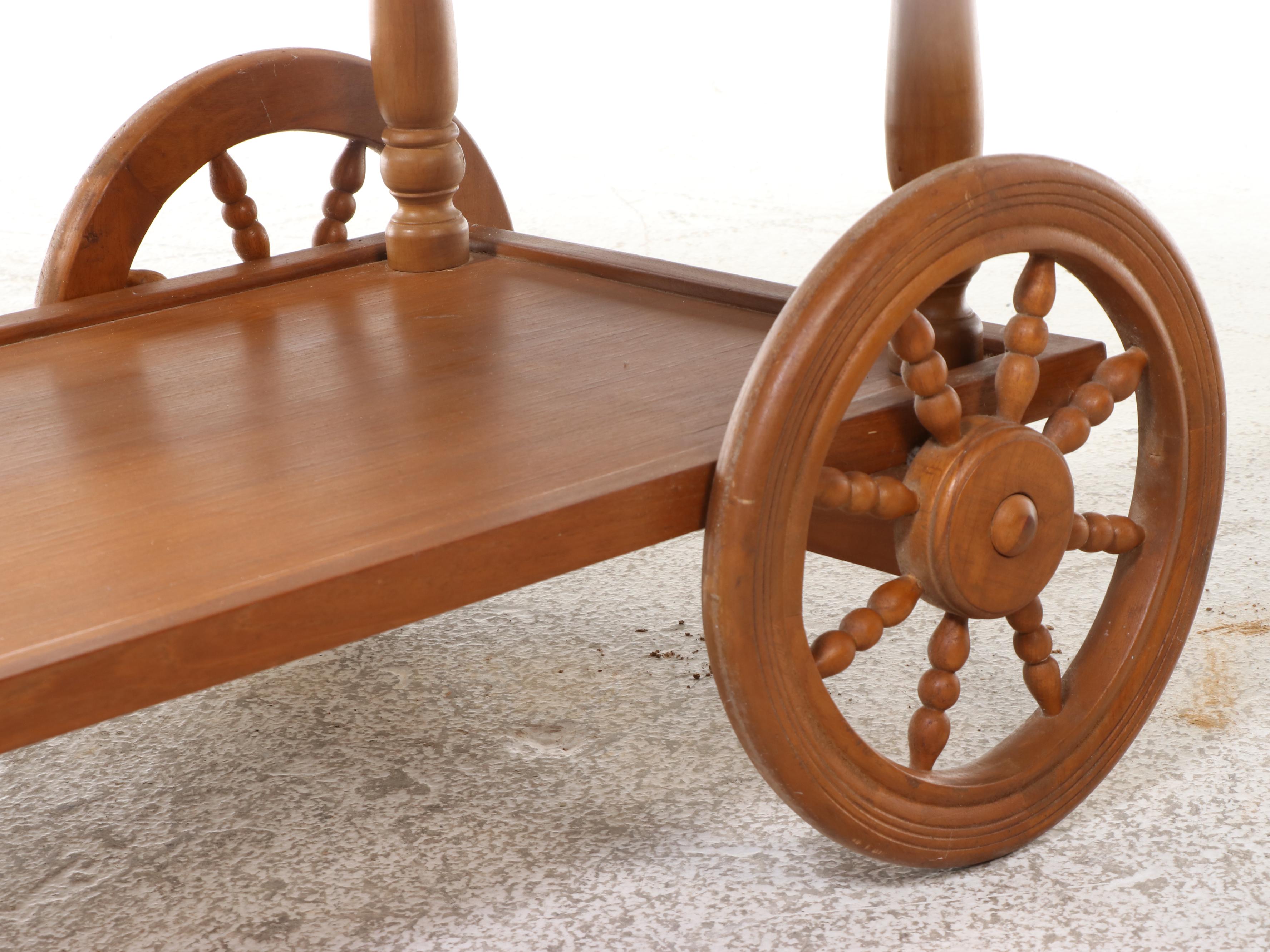 Carved Maple Drop Leaf Tea Cart, Mid to Late 20th Century