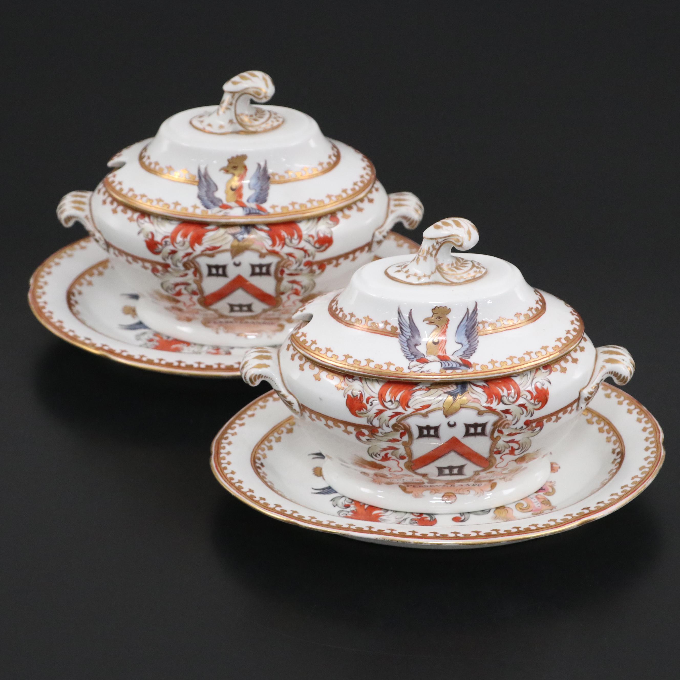 Worcester Heraldic Porcelain Sauce Boats, Circa 1800