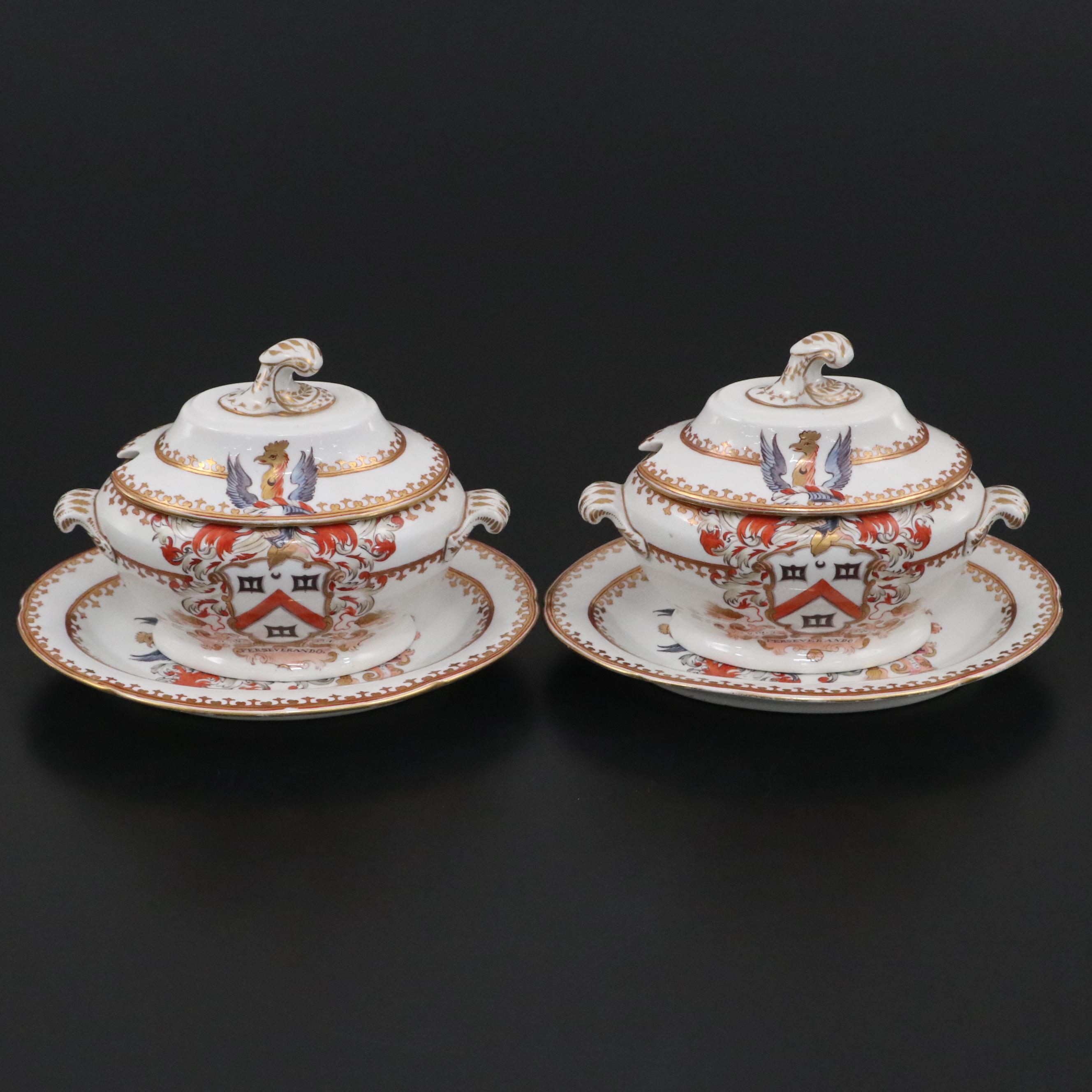Worcester Heraldic Porcelain Sauce Boats, Circa 1800