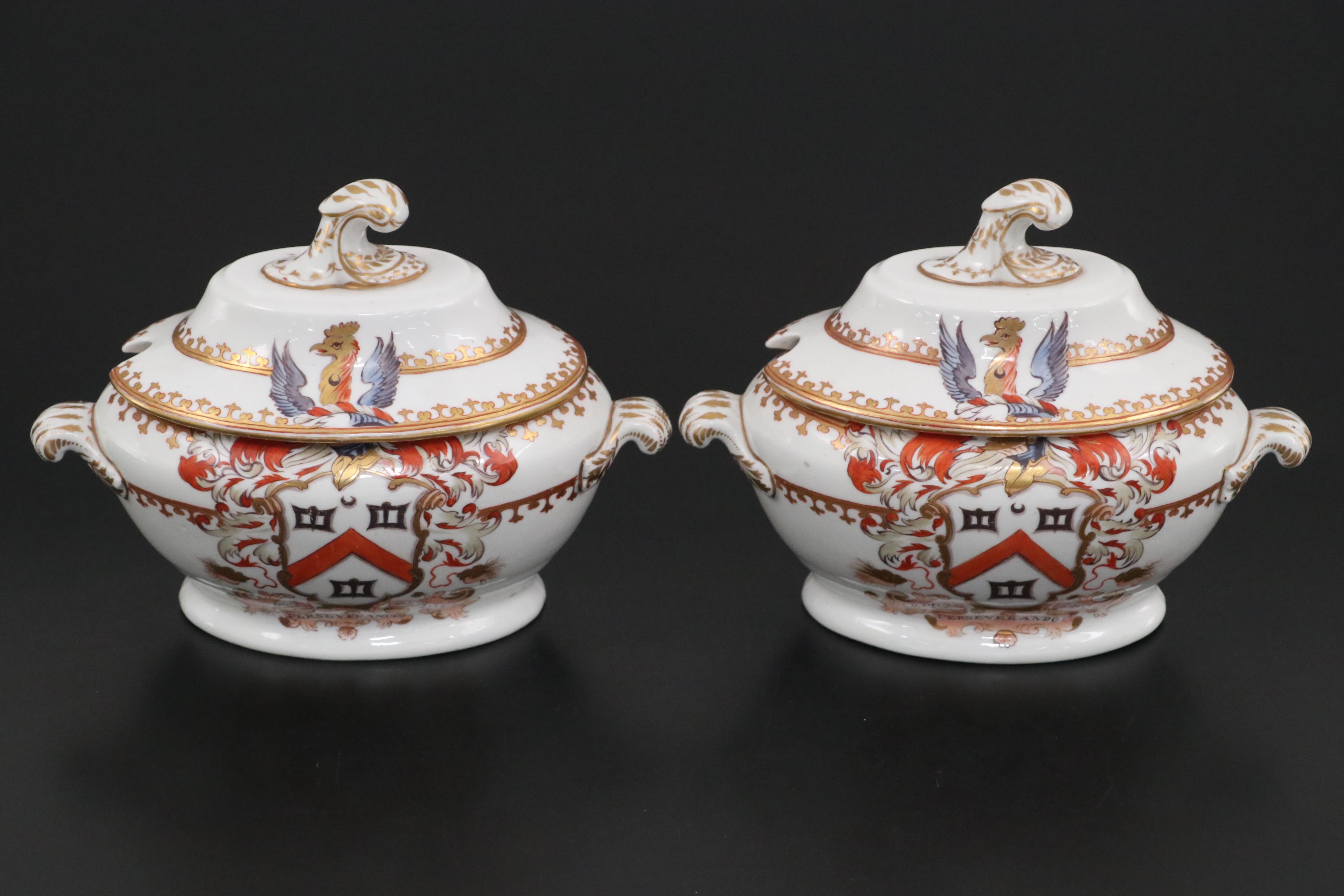 Worcester Heraldic Porcelain Sauce Boats, Circa 1800